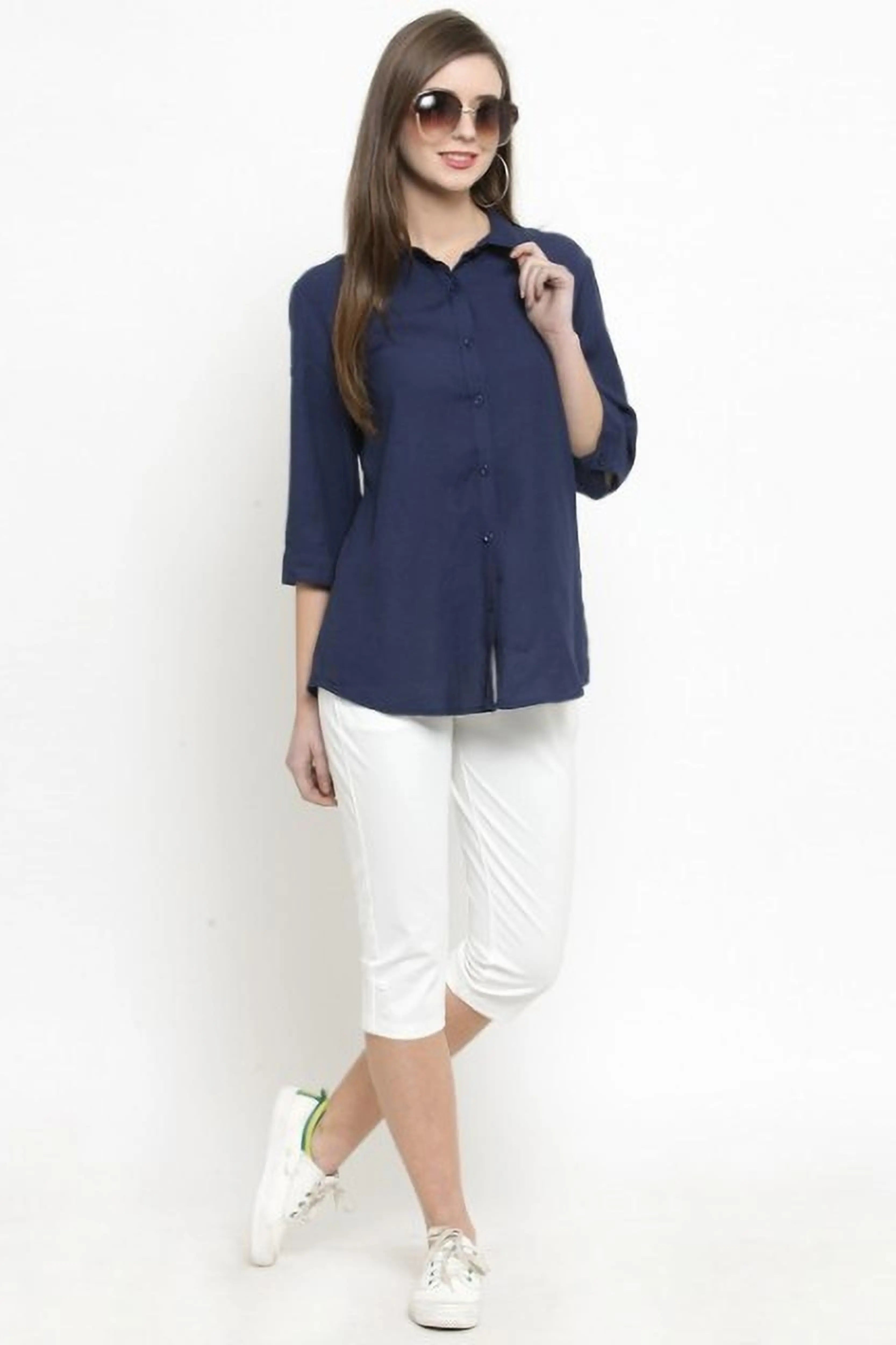 Solid Shirt Collar Relaxed Fit Shirt - Global Republic