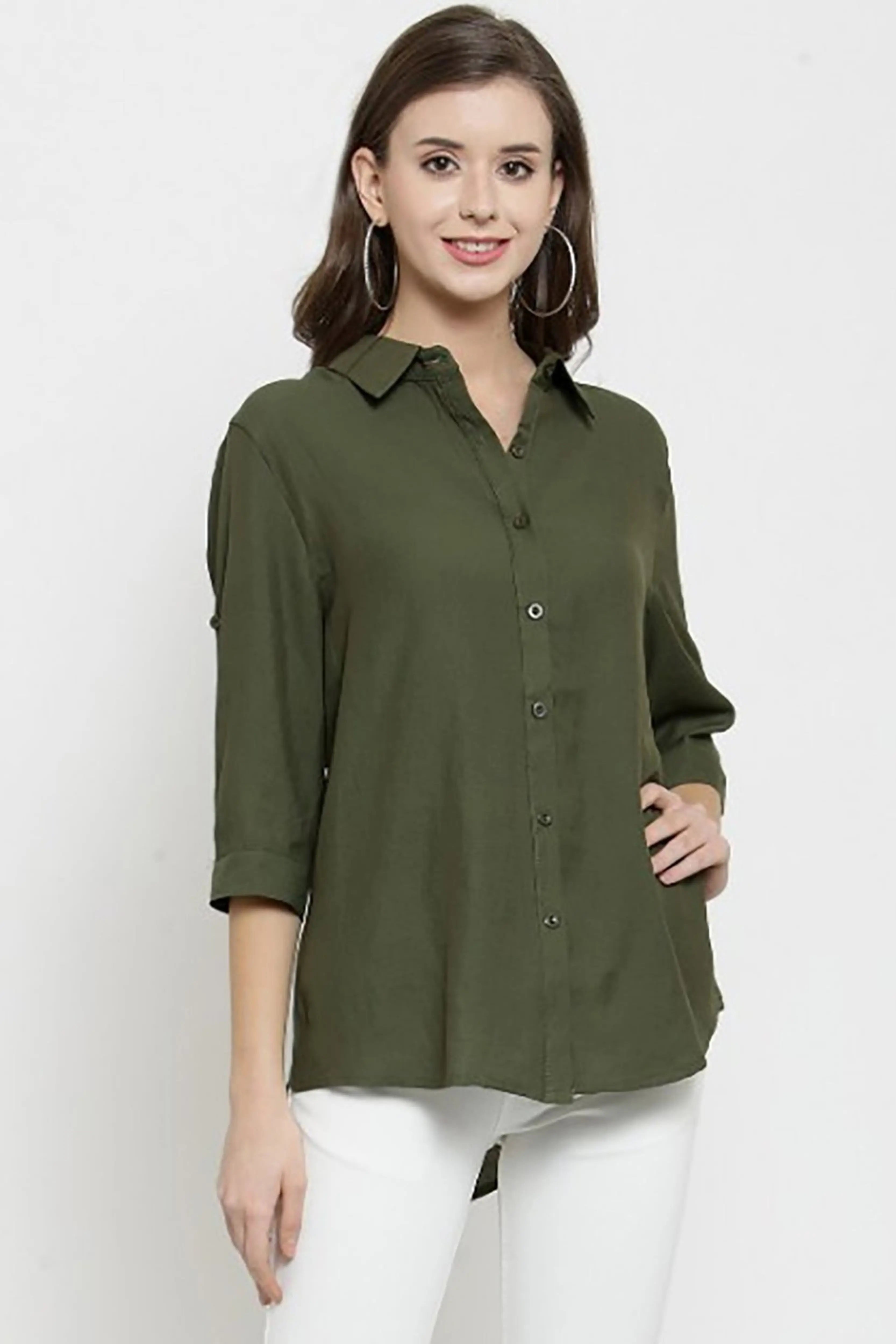 Solid Shirt Collar Relaxed Fit Shirt - Global Republic