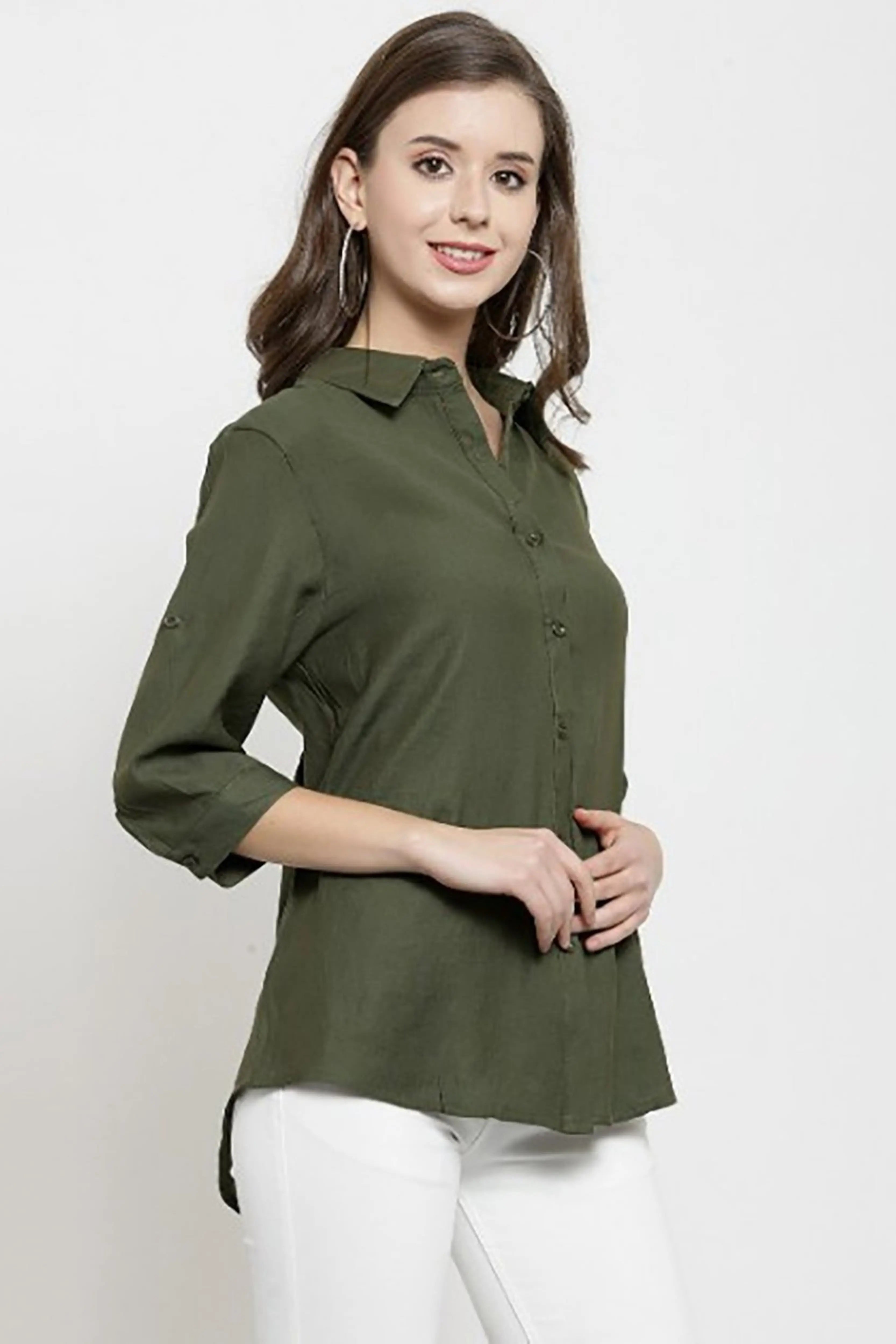 Solid Shirt Collar Relaxed Fit Shirt - Global Republic