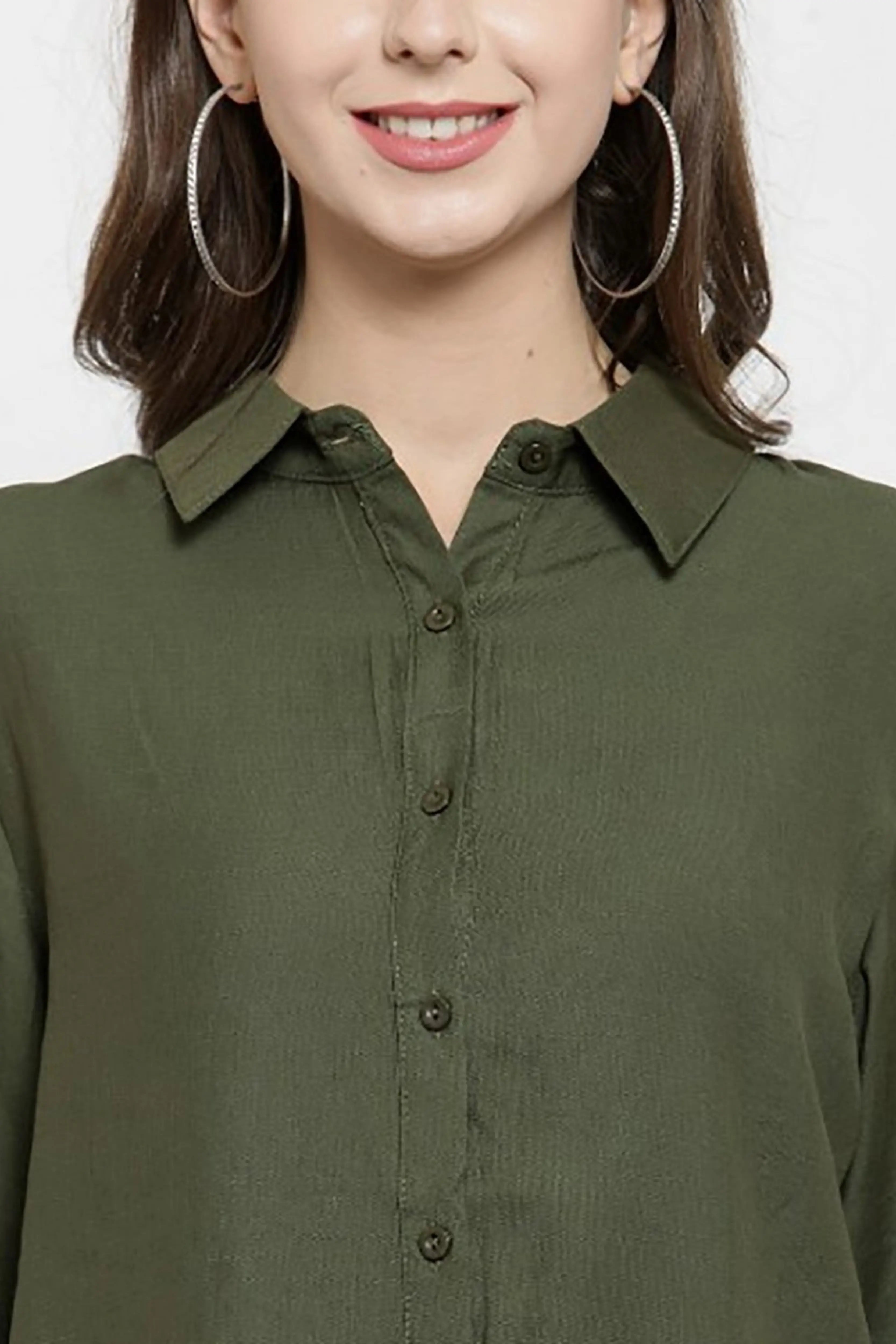 Solid Shirt Collar Relaxed Fit Shirt - Global Republic