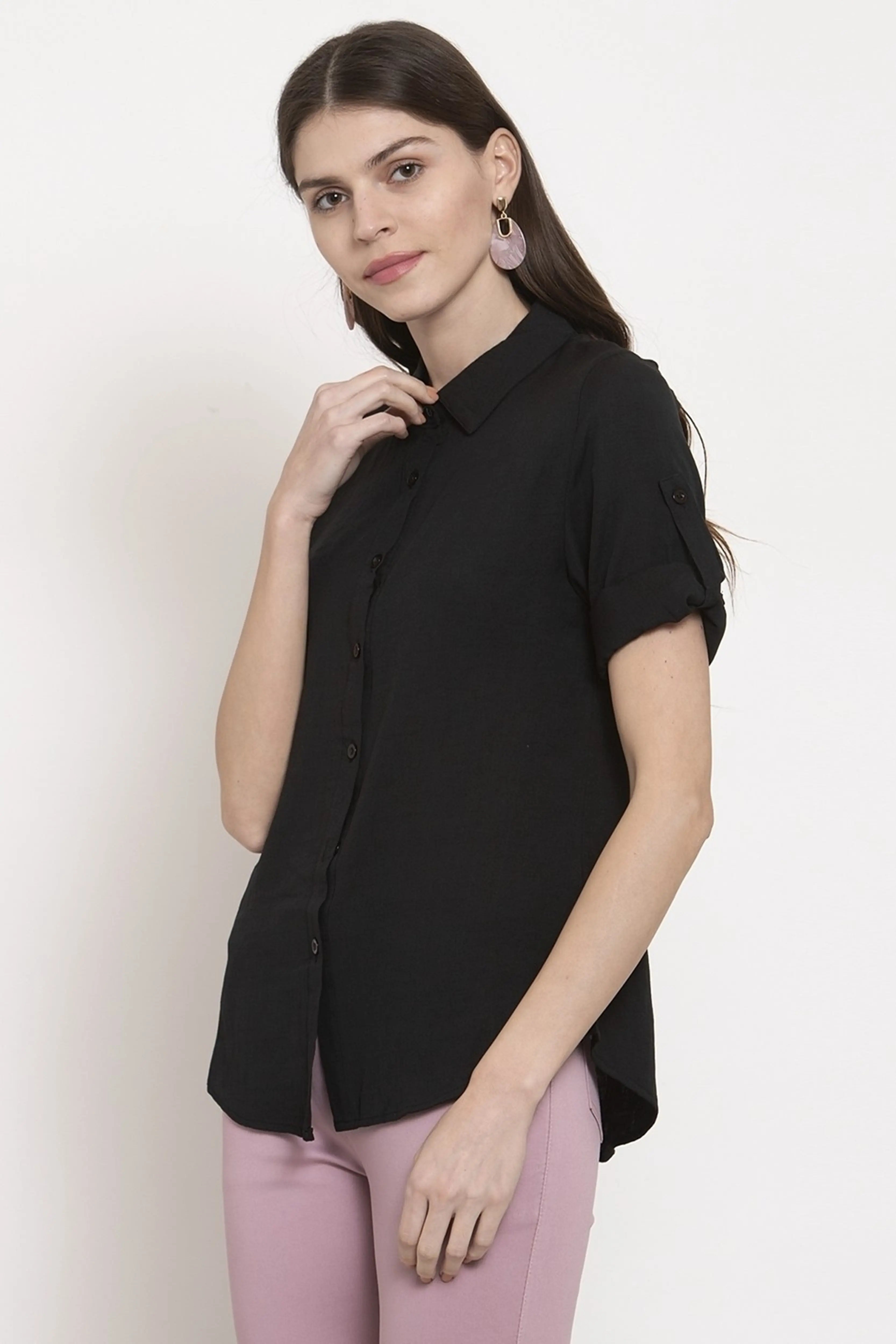 Solid Shirt Collar Relaxed Fit Shirt - Global Republic