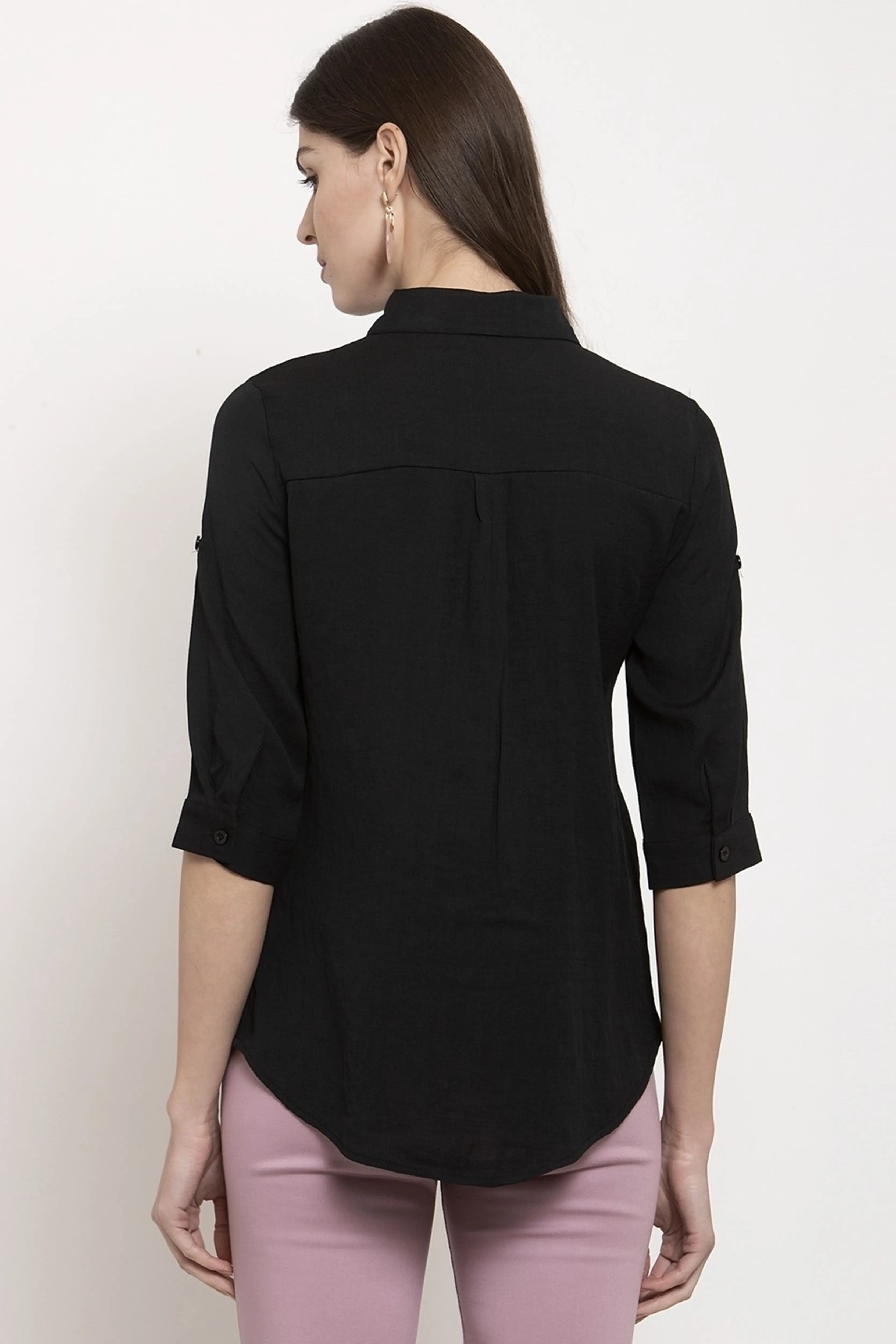 Solid Shirt Collar Relaxed Fit Shirt - Global Republic