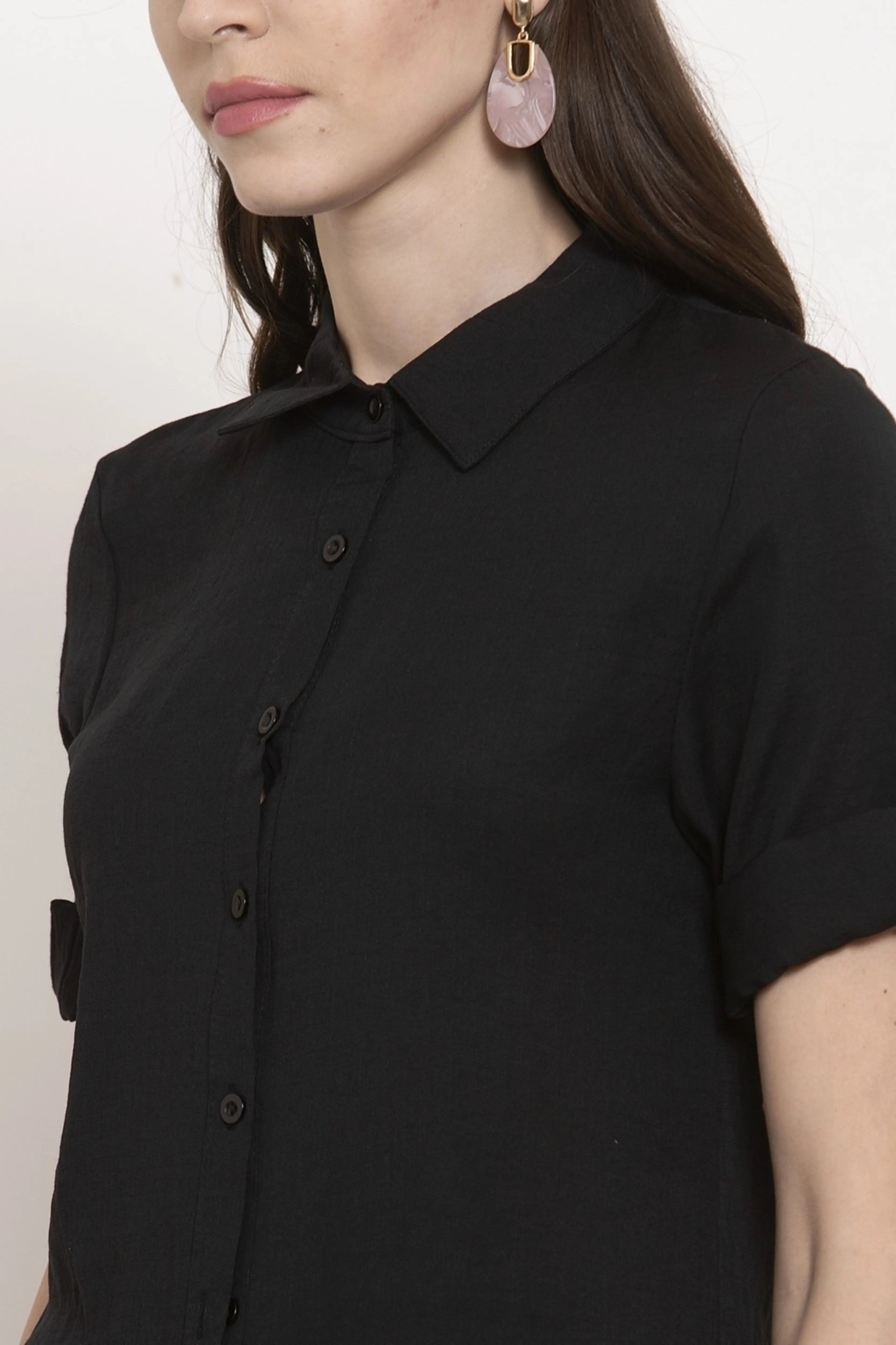 Solid Shirt Collar Relaxed Fit Shirt - Global Republic