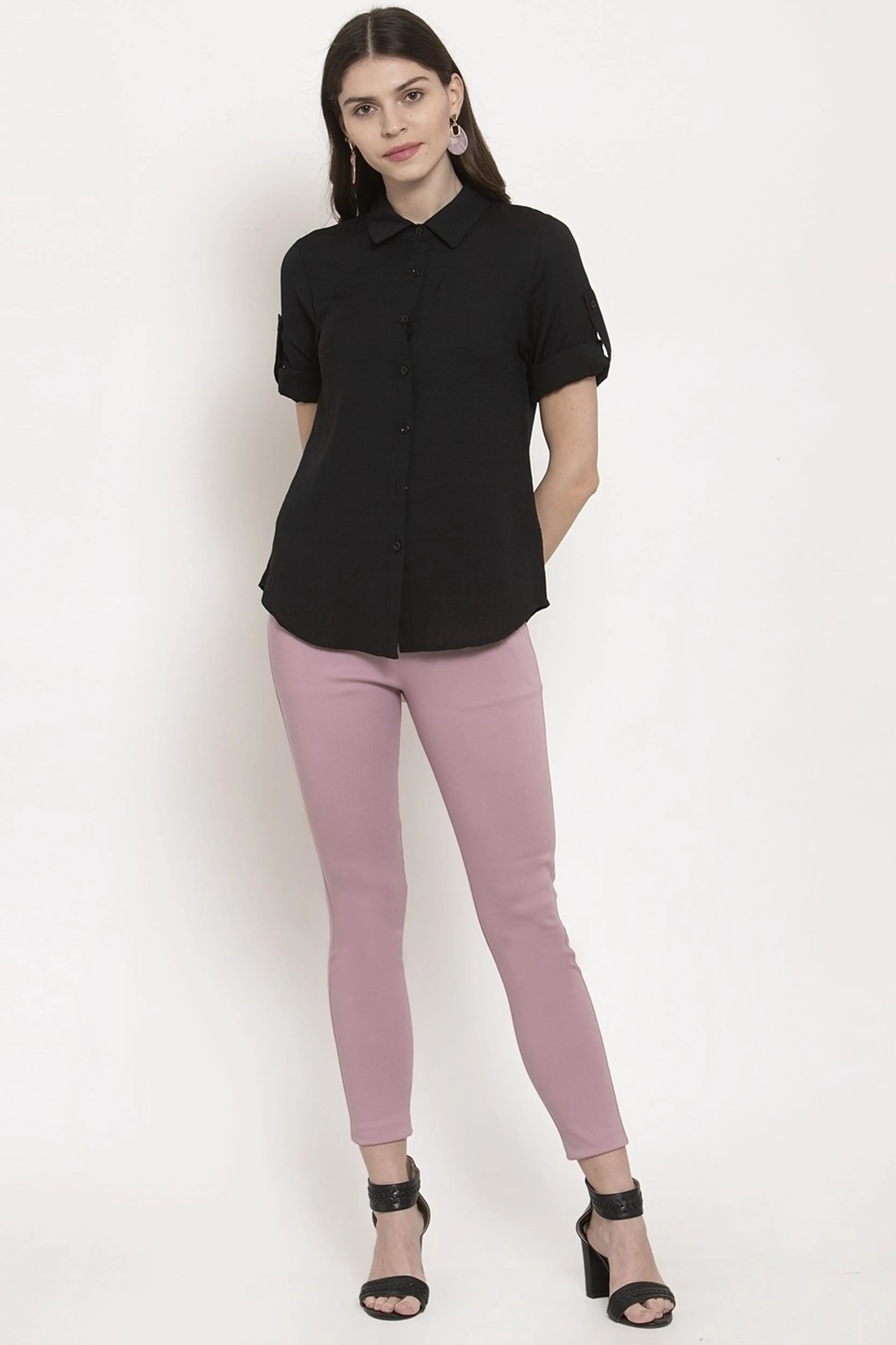 Solid Shirt Collar Relaxed Fit Shirt - Global Republic