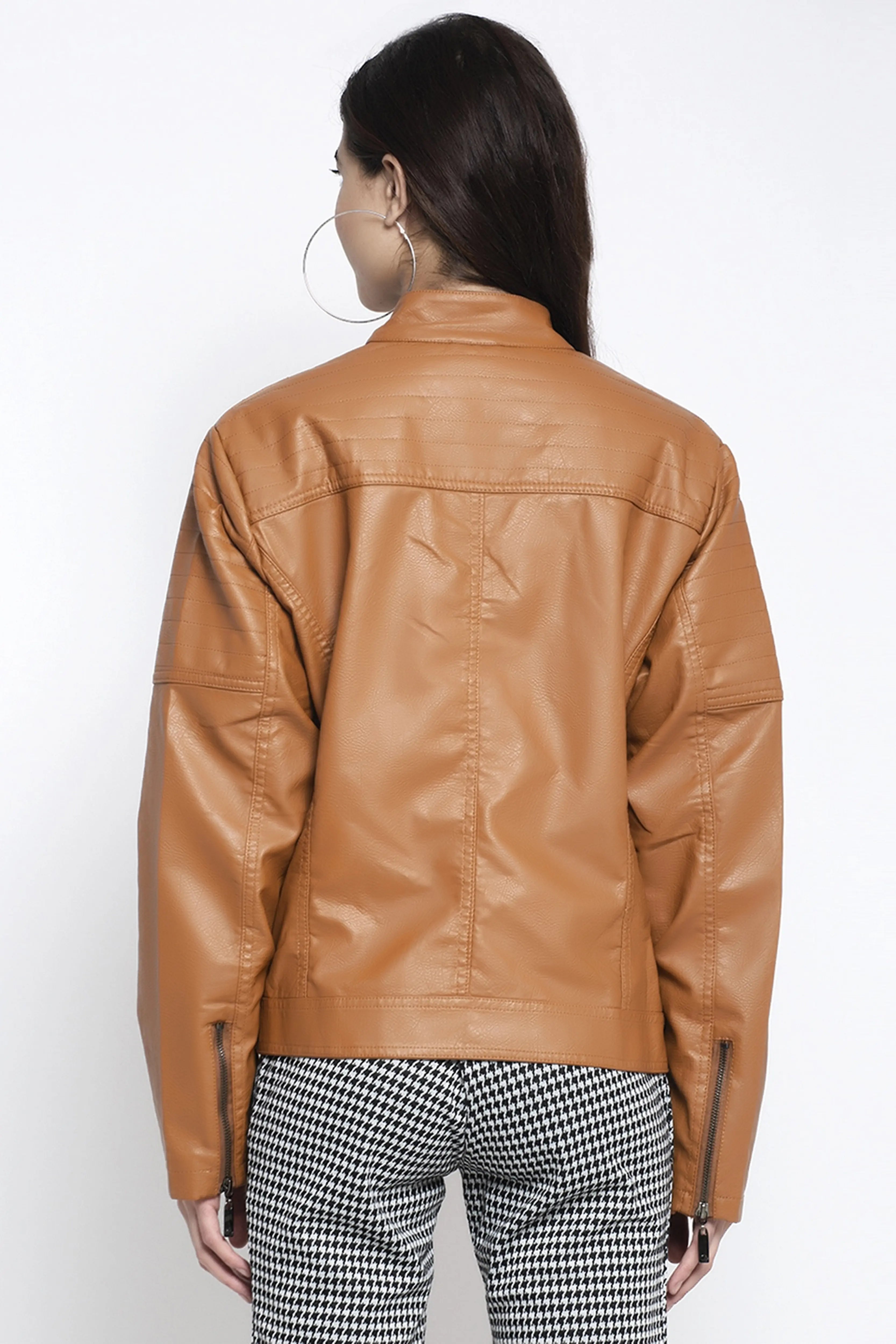 Brown urethane Solid Jacket - Global Republic