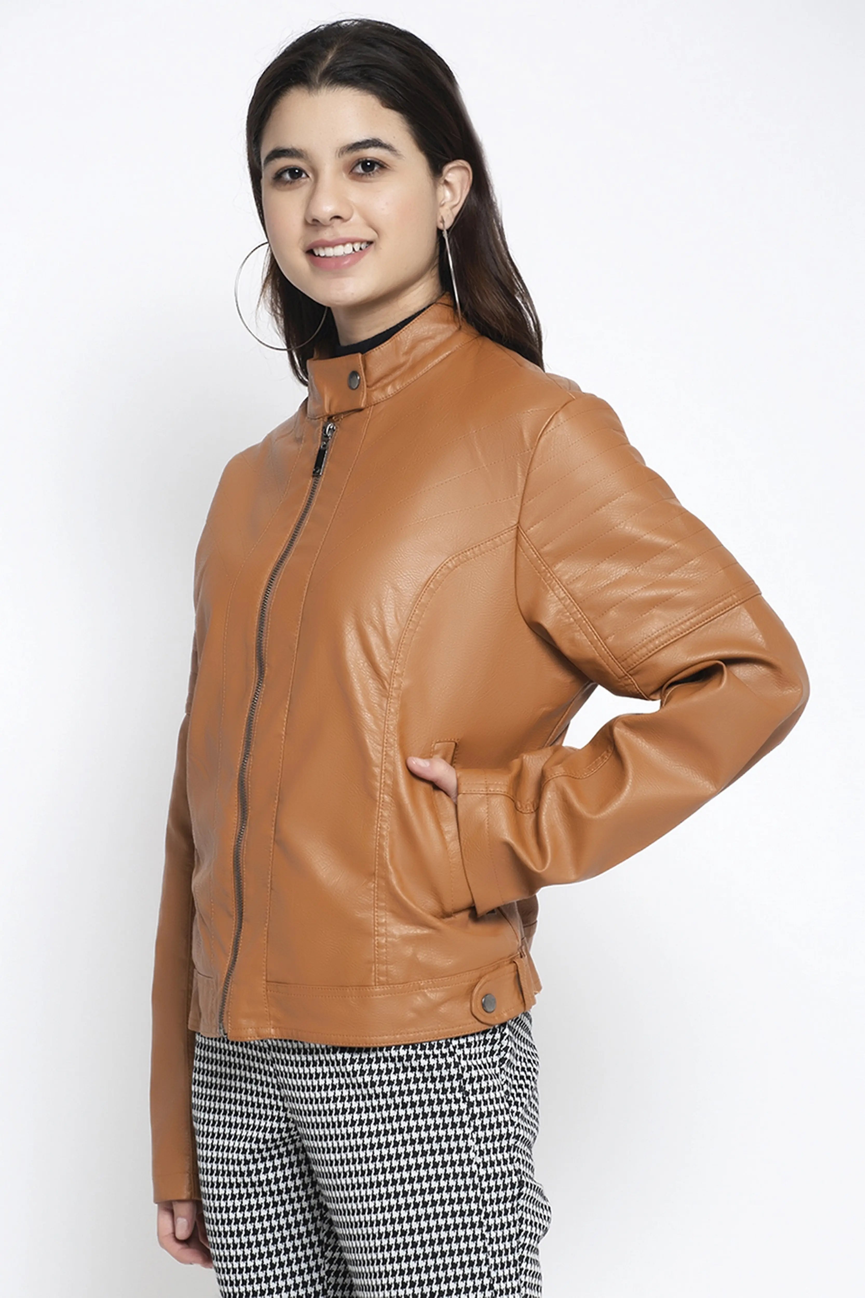 Brown urethane Solid Jacket - Global Republic