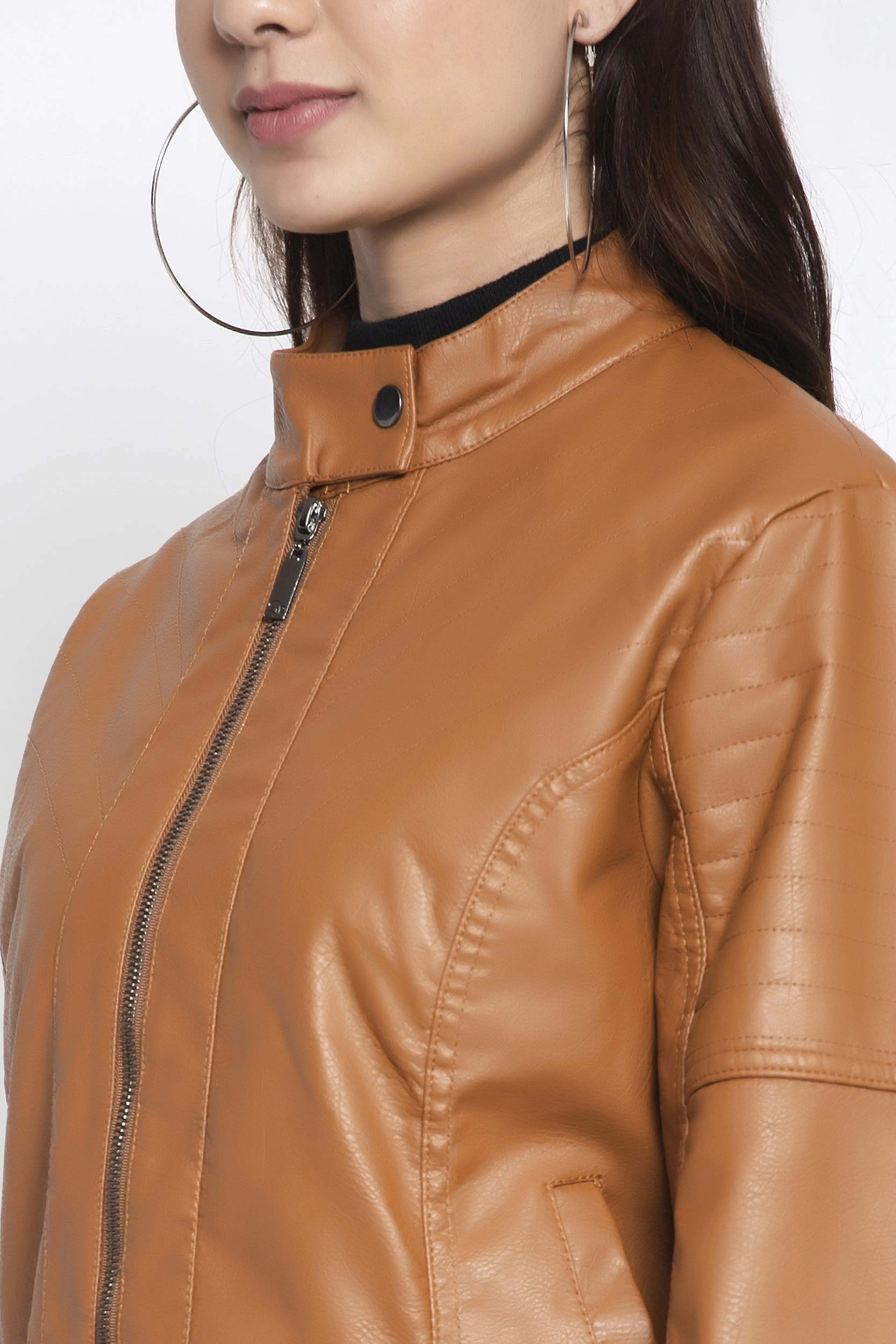 Brown urethane Solid Jacket - Global Republic