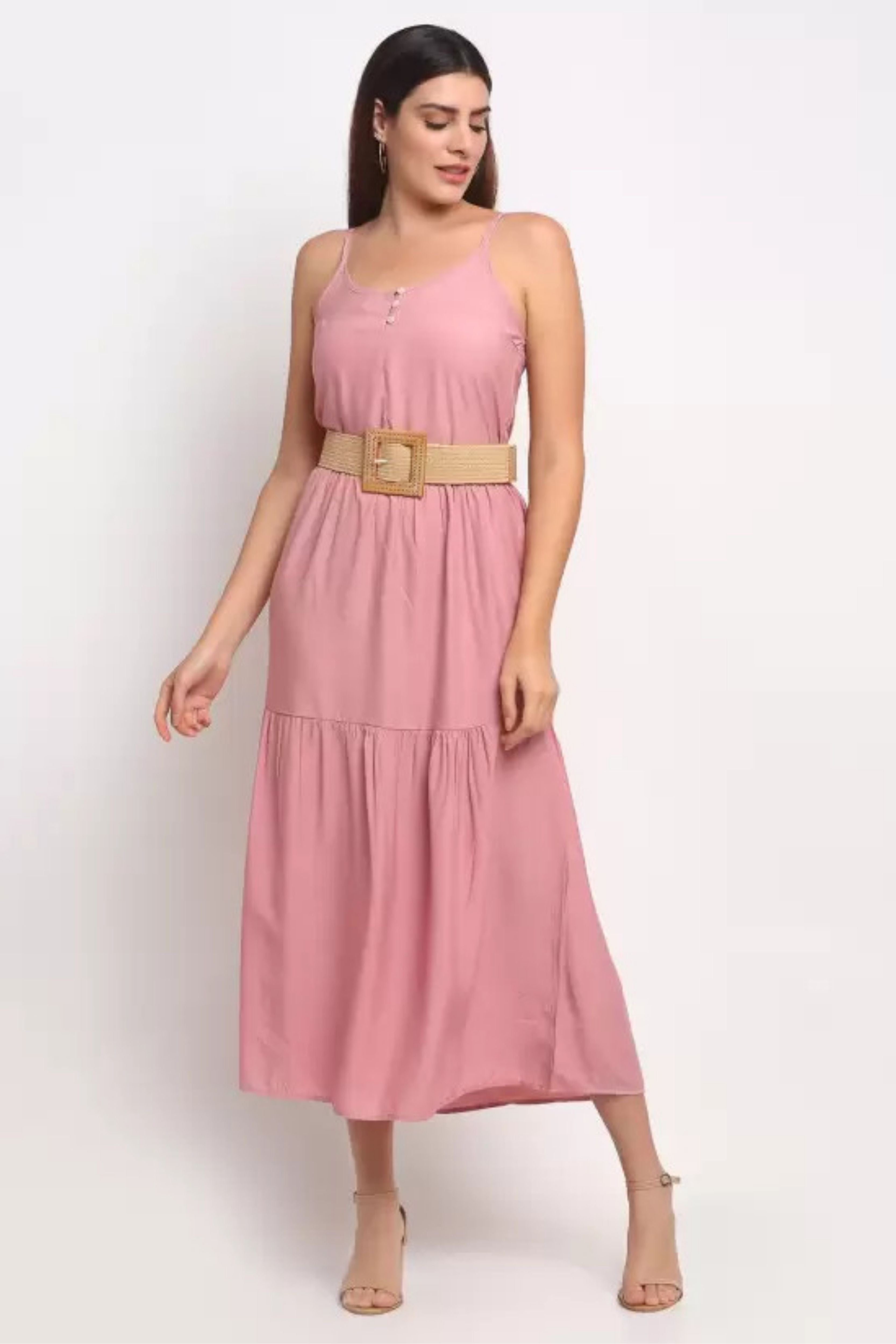 Dusty Pink Solid Long Length Dress