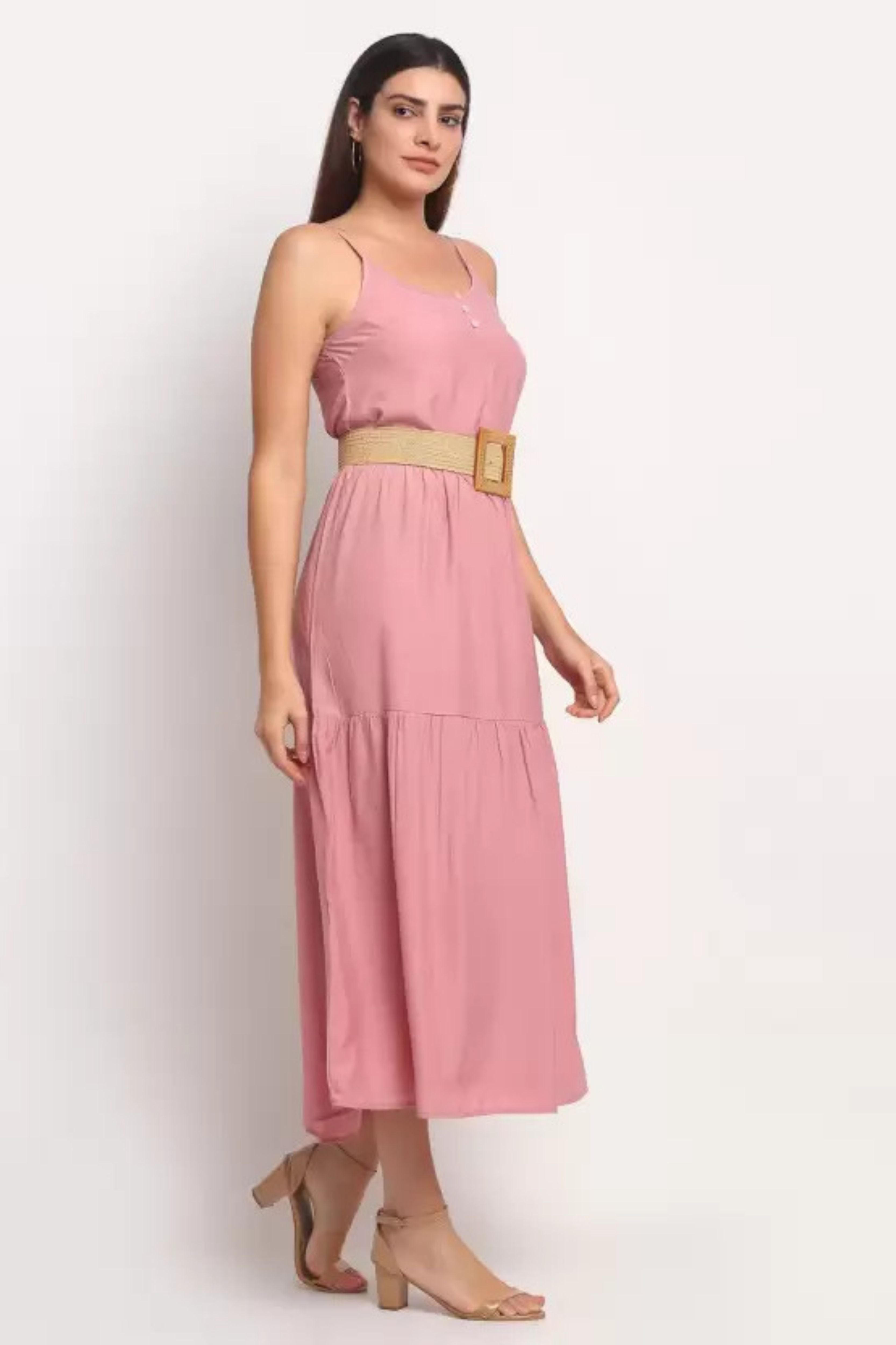 Dusty Pink Solid Long Length Dress