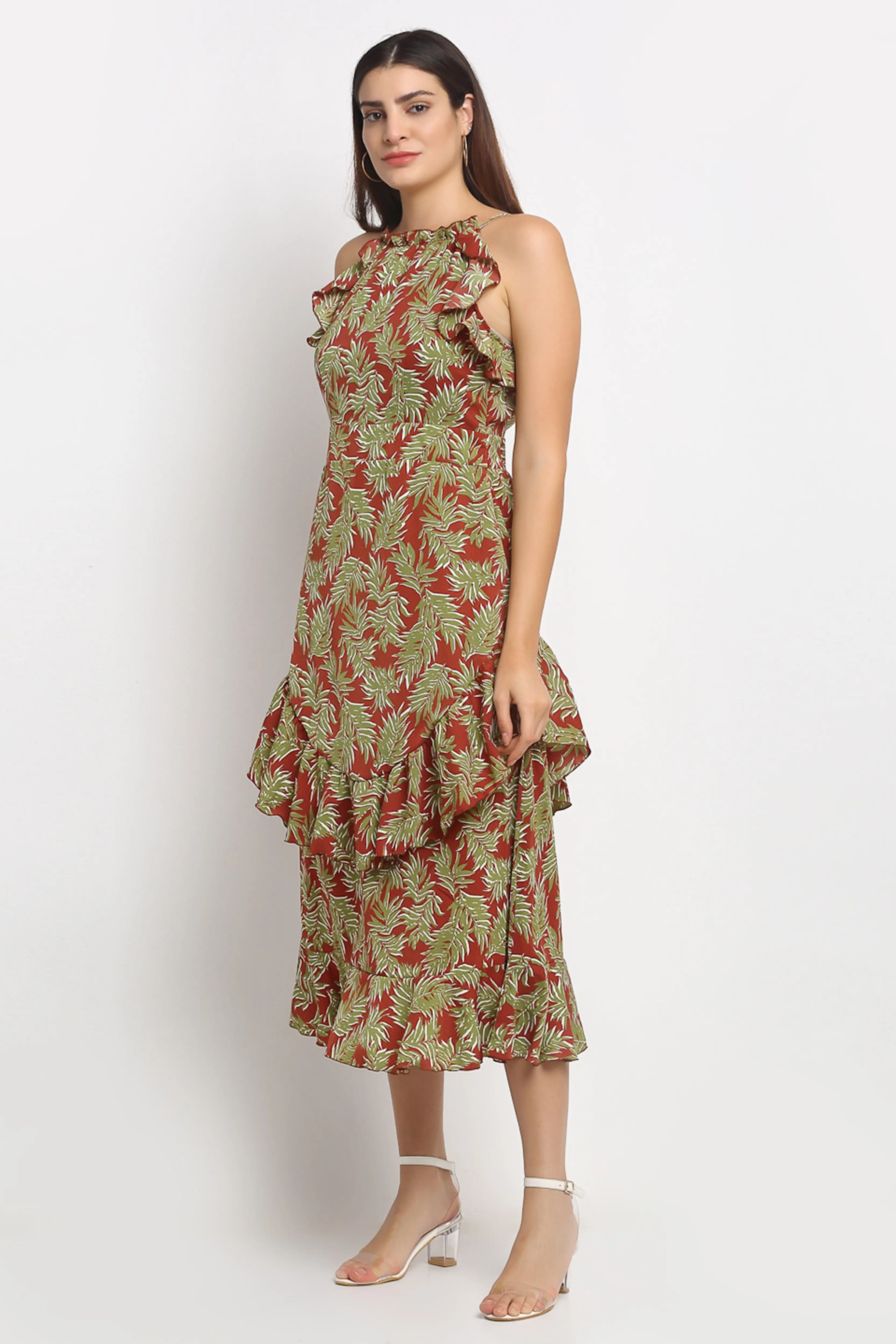 Maroon Print Long Length Dress - Global Republic