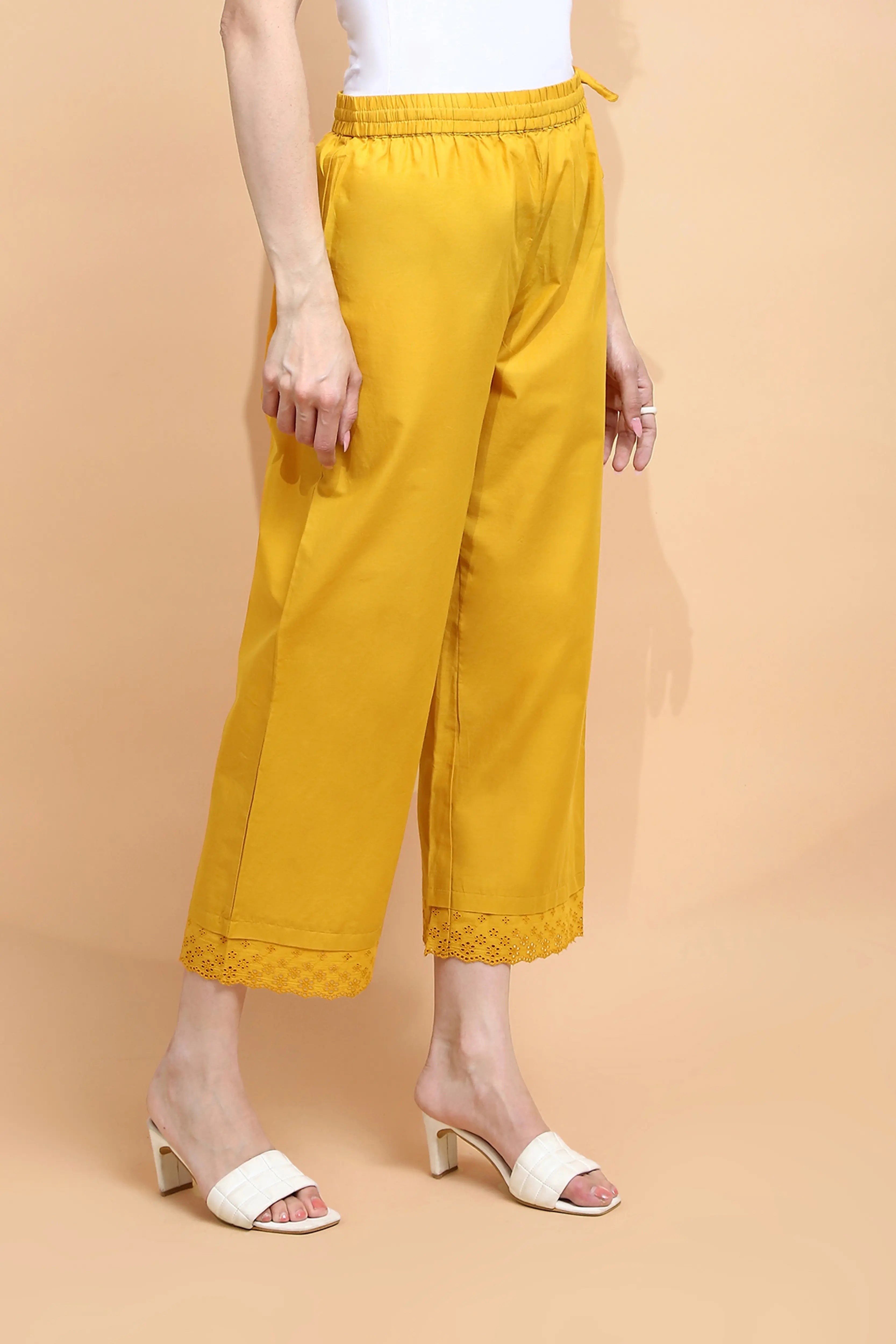 Mustard Cotton Loose Fit Palazzo - Global Republic
