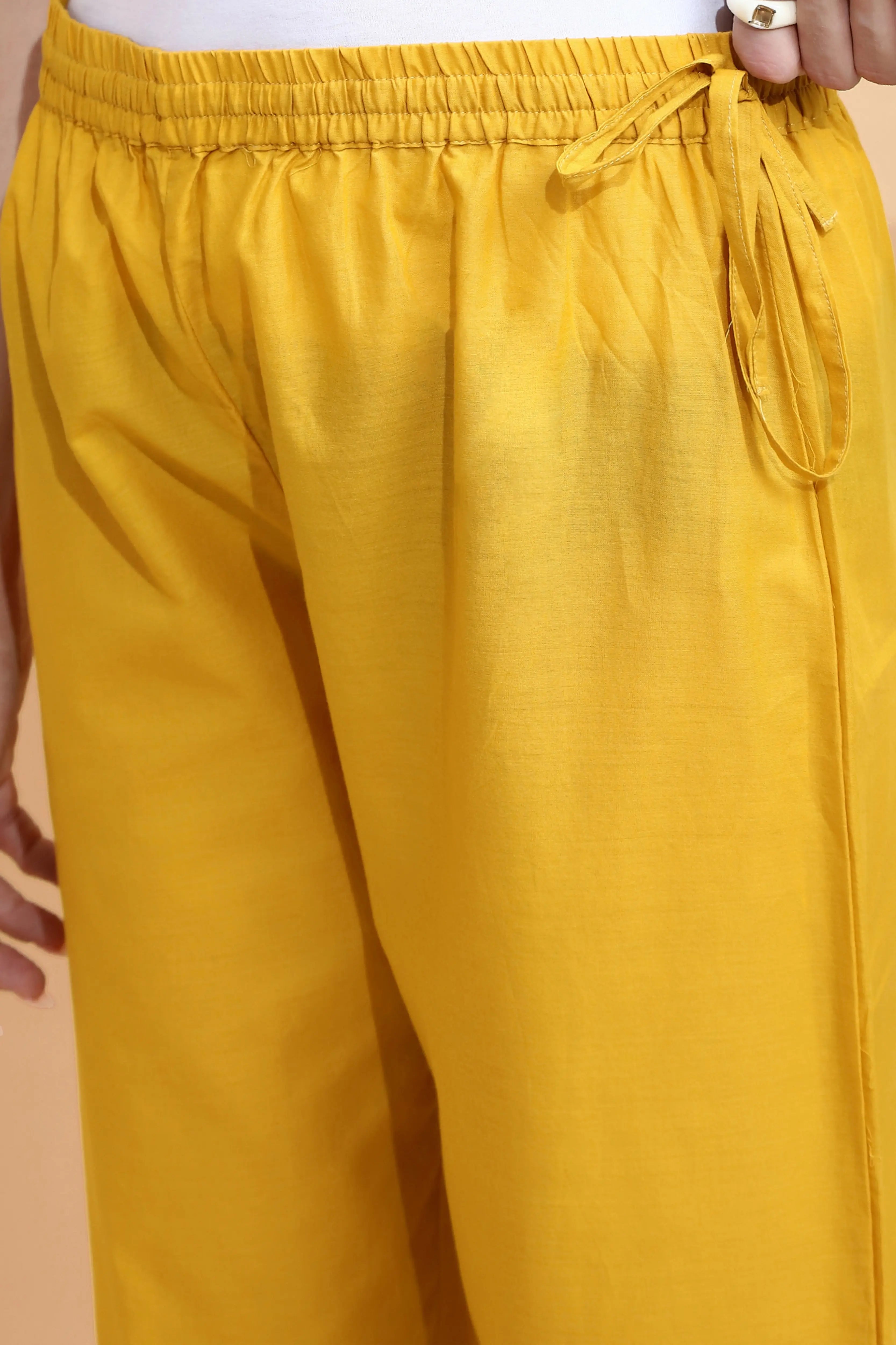 Mustard Cotton Loose Fit Palazzo - Global Republic