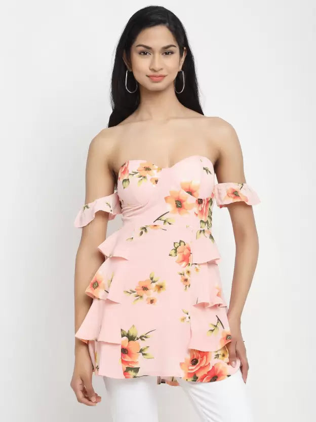 Pink Floral Off-Shoulder Long Top - Global Republic