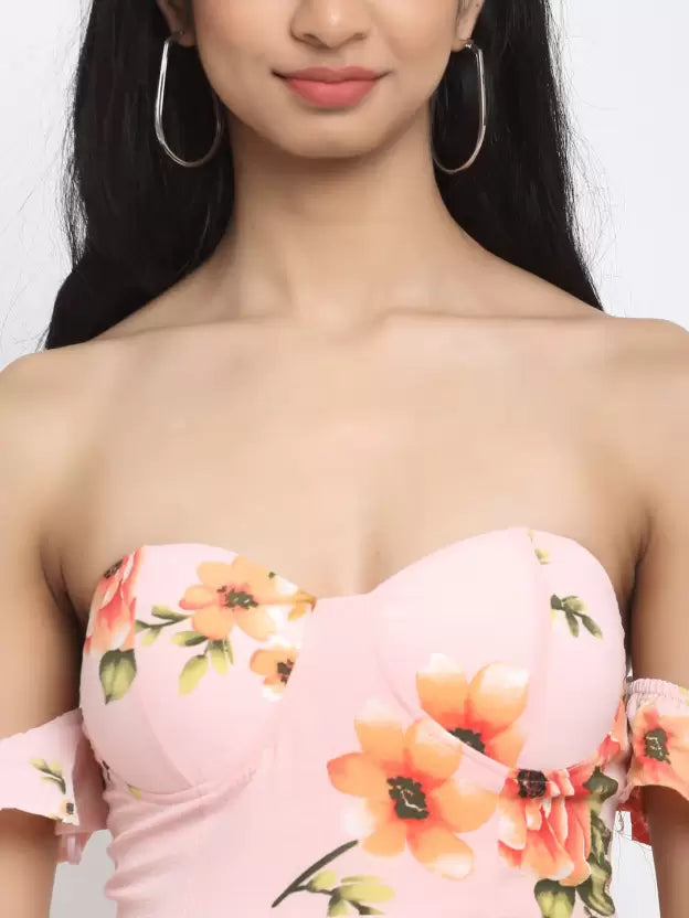 Pink Floral Off-Shoulder Long Top - Global Republic