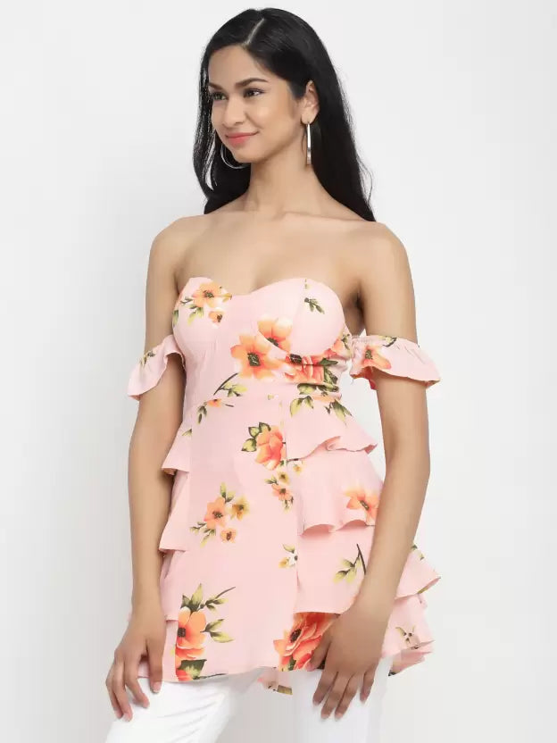 Pink Floral Off-Shoulder Long Top - Global Republic