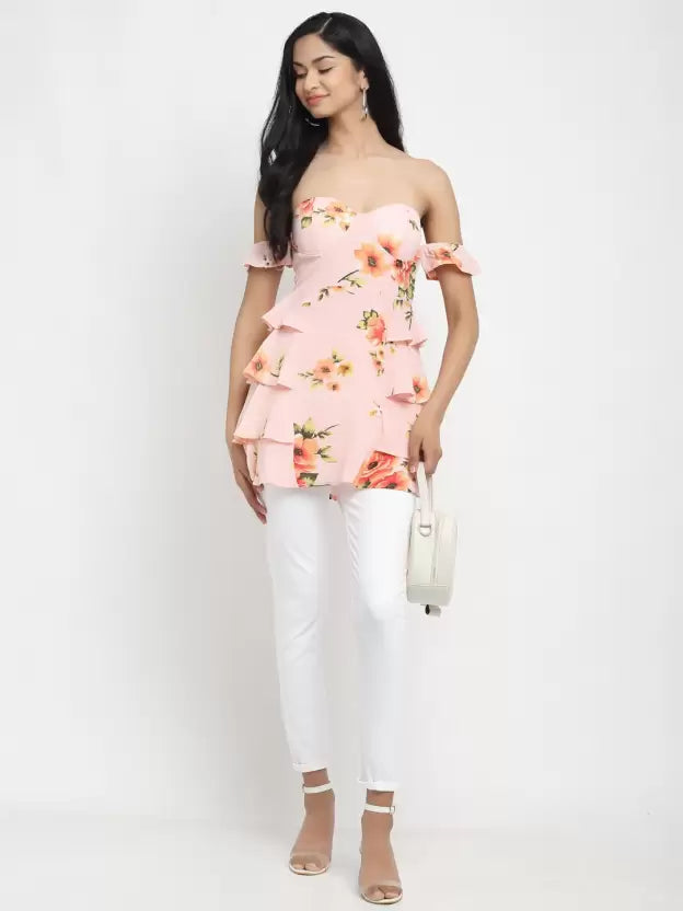 Pink Floral Off-Shoulder Long Top - Global Republic