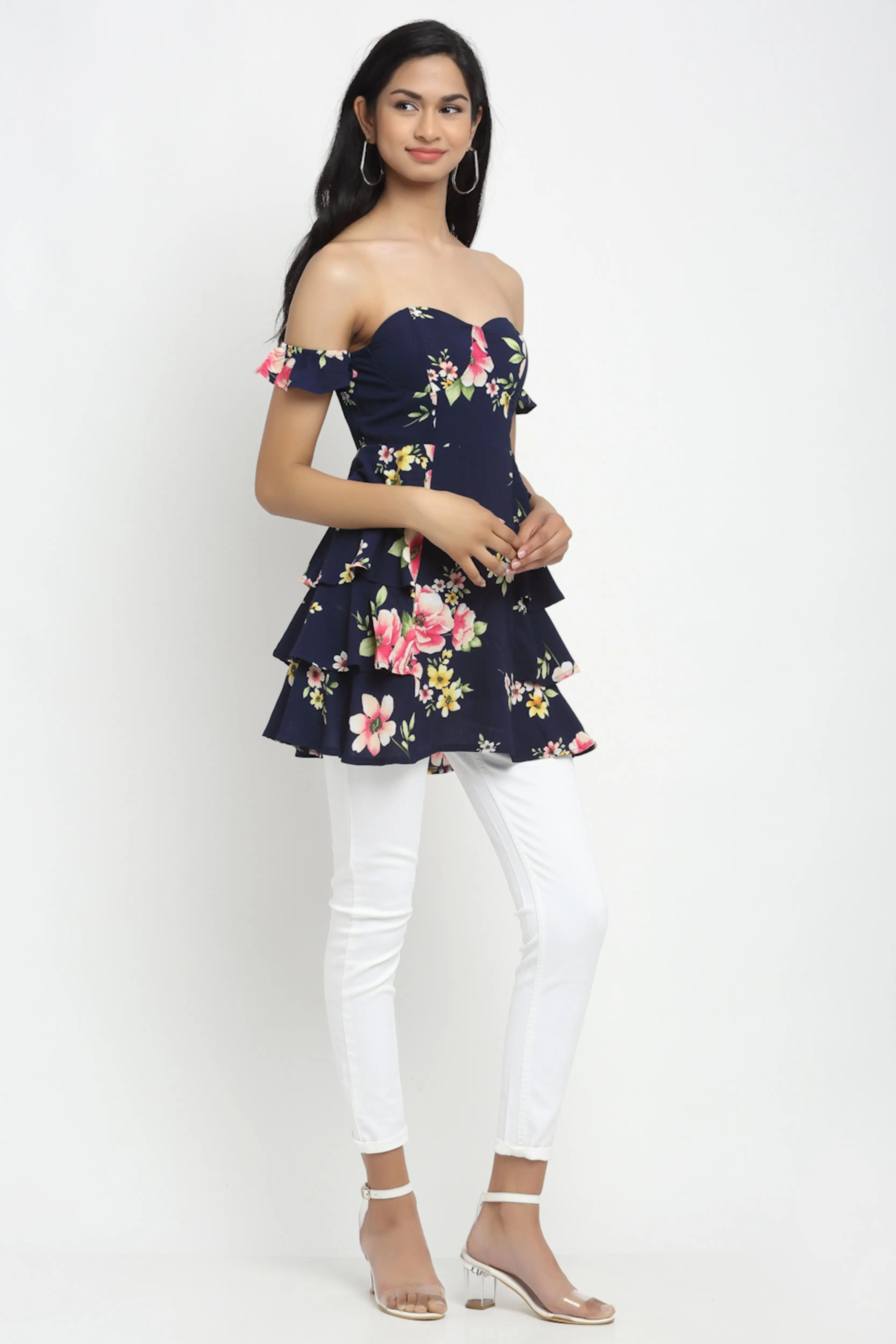 Pink Floral Off-Shoulder Long Top - Global Republic