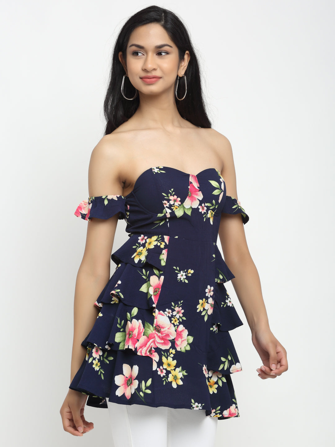 Pink Floral Off-Shoulder Long Top - Global Republic