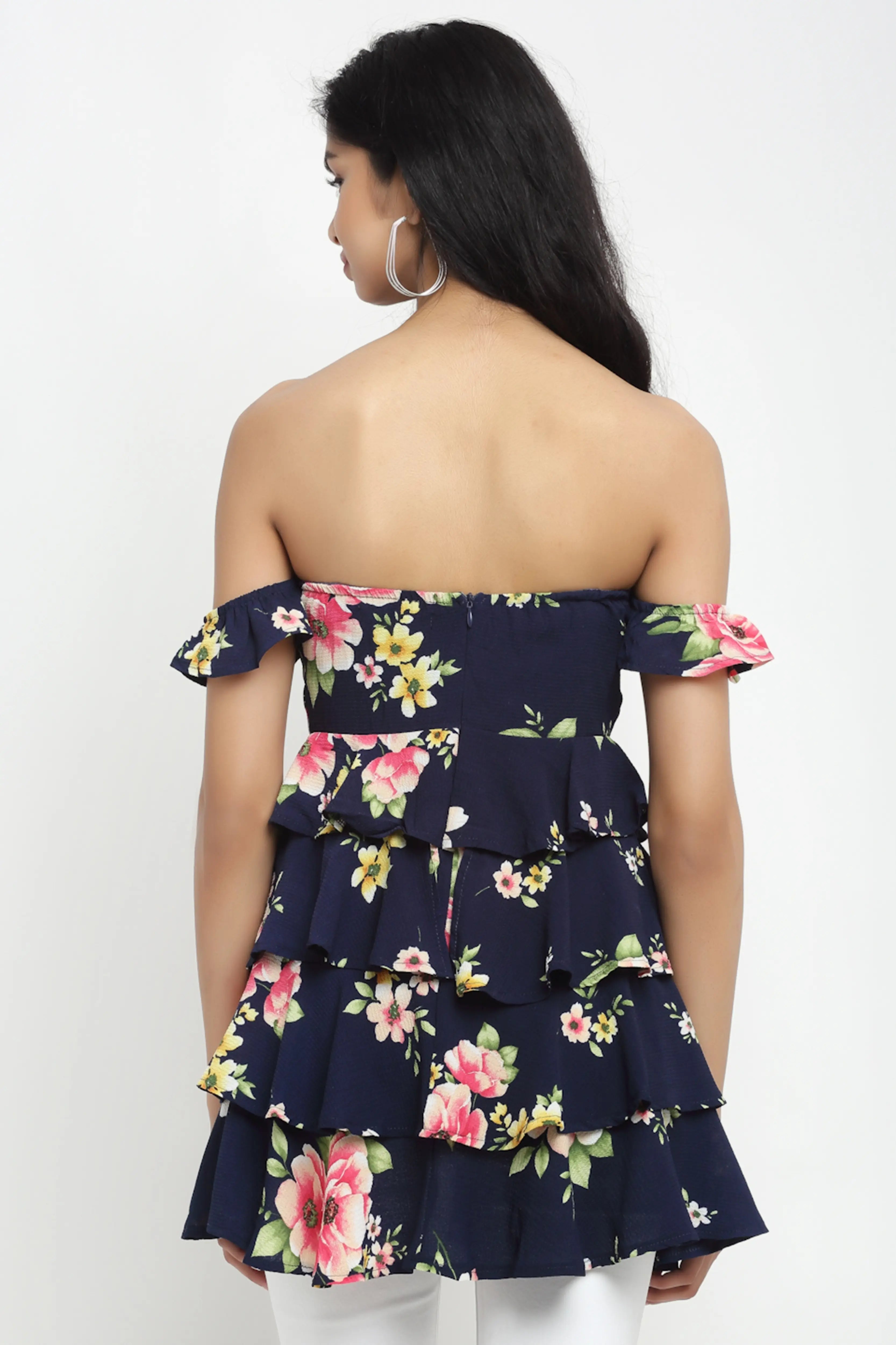 Pink Floral Off-Shoulder Long Top - Global Republic