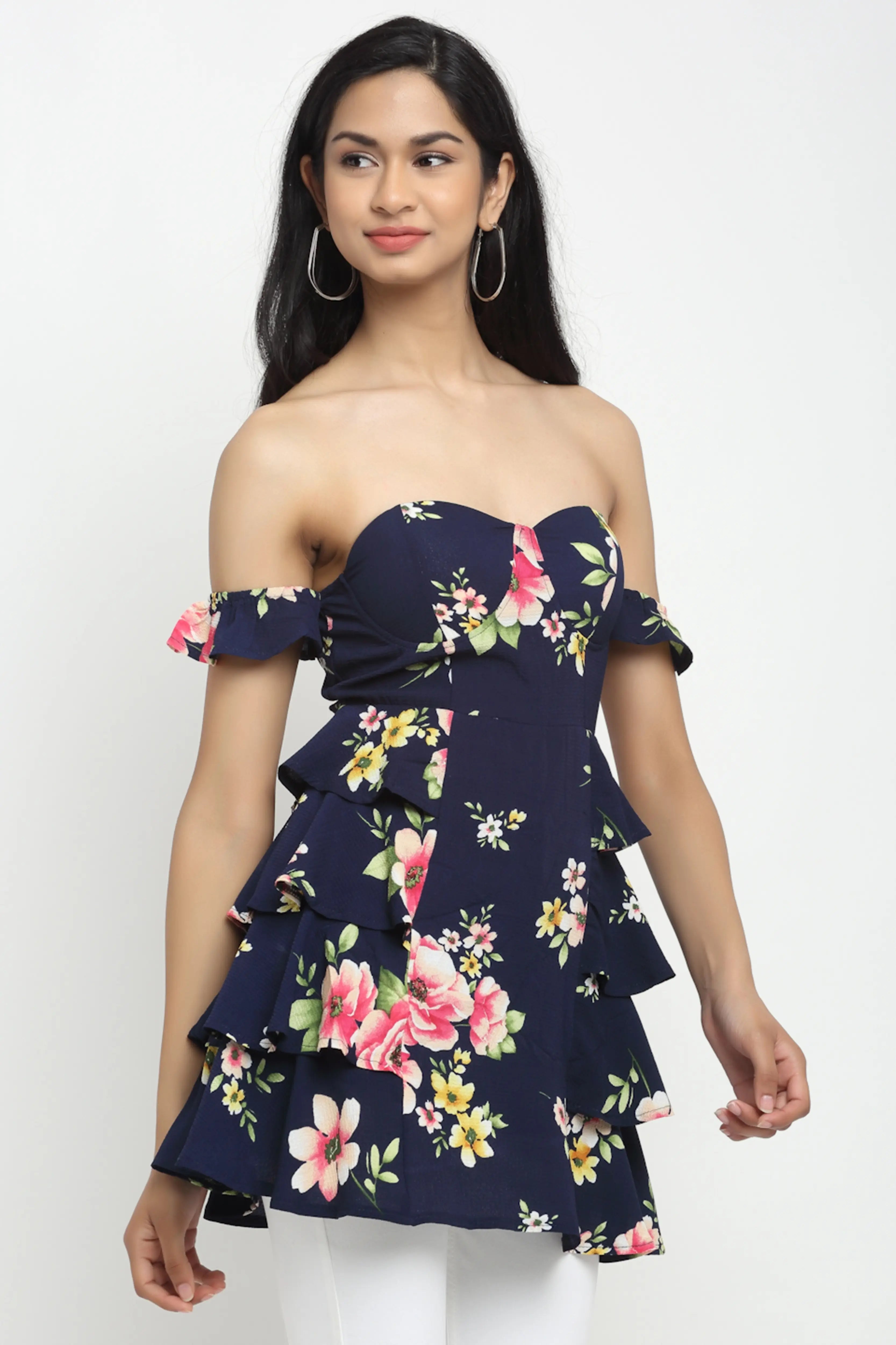 Pink Floral Off-Shoulder Long Top - Global Republic
