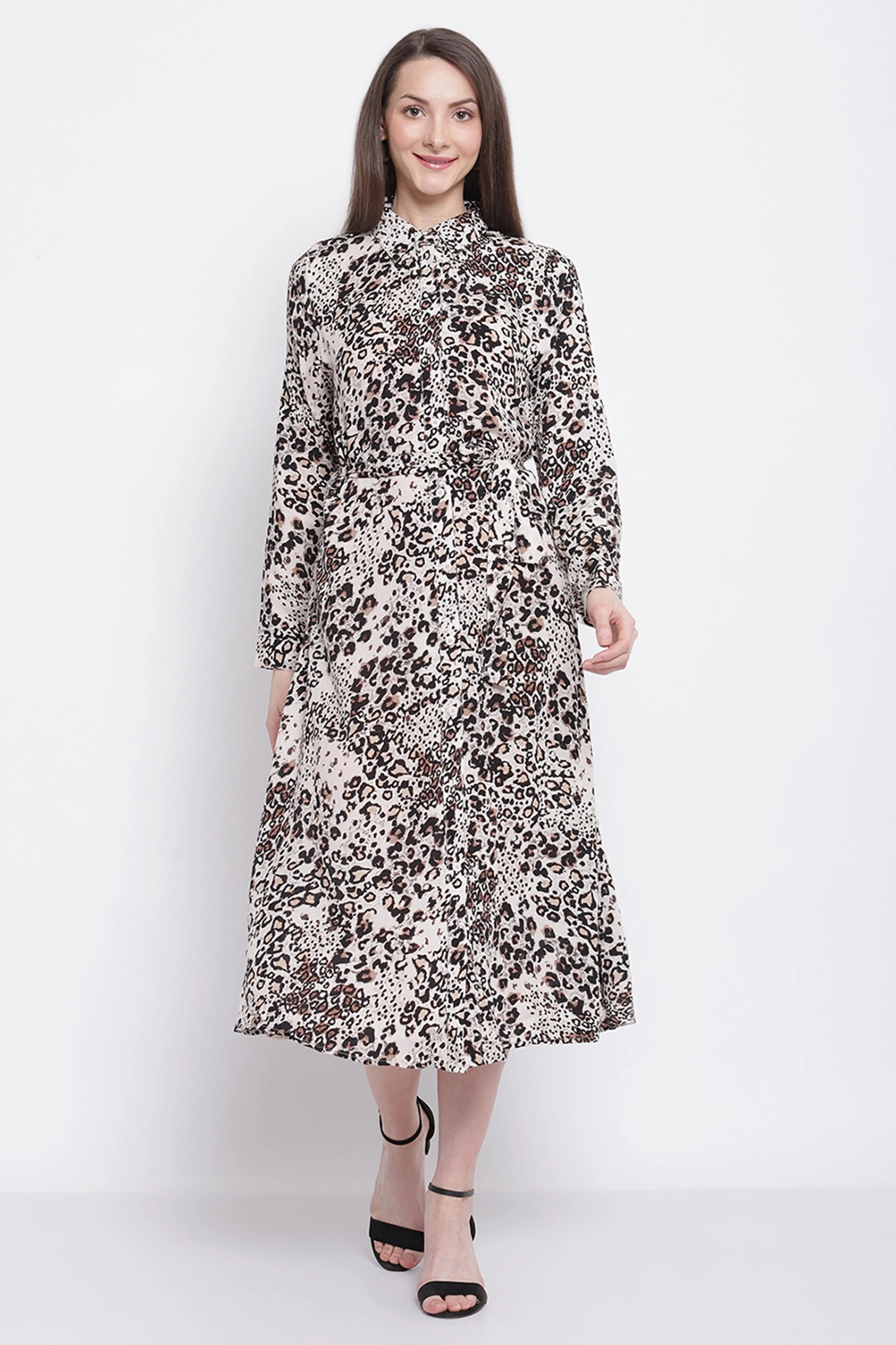 Leopart Print Knee Length Dress - Global Republic