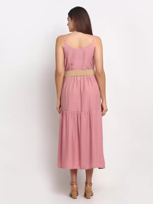 Women Dusty Pink Solid Long Length Dress