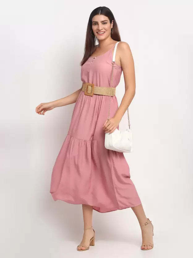 Dusty Pink Solid Long Length Dress - Global Republic
