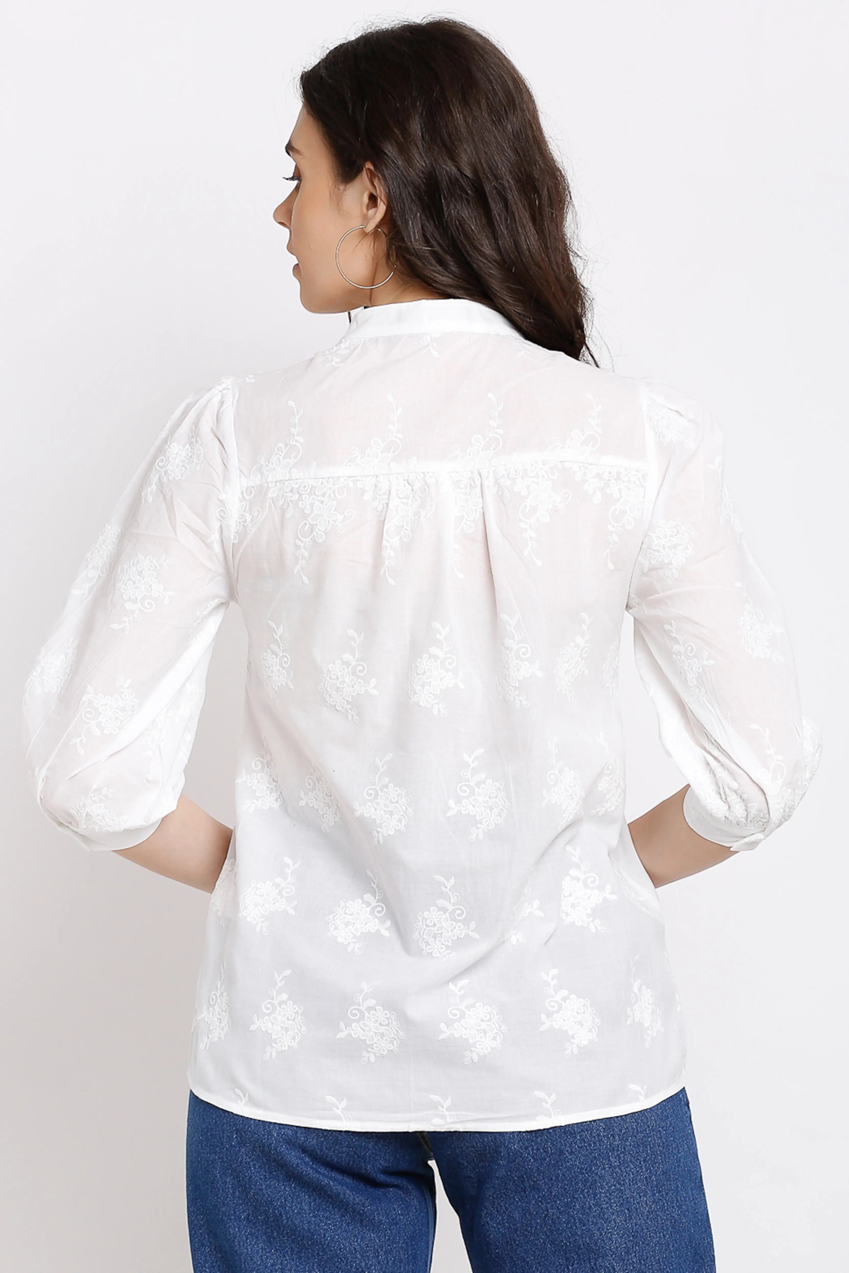 Off White Cotton Solid Mandarin Collar Shirt - Global Republic
