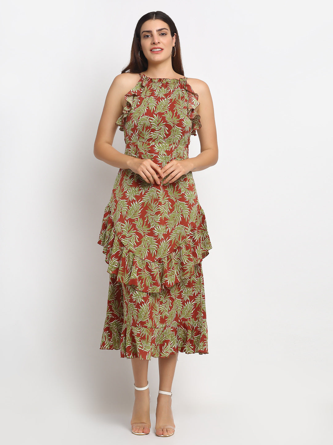Maroon Print Long Length Dress - Global Republic