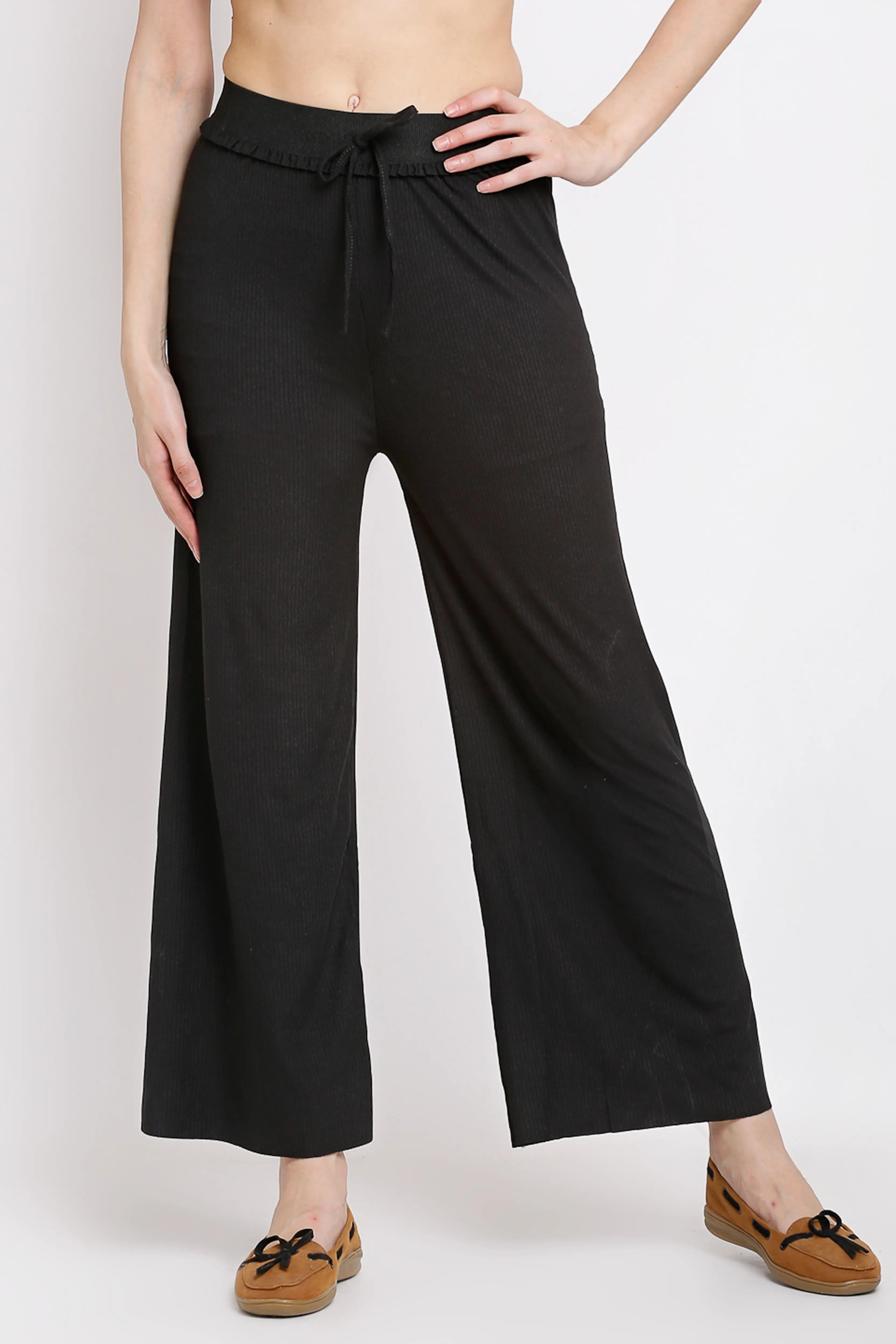 Women Black Mid-Rise Flared Leg Lower - Global Republic