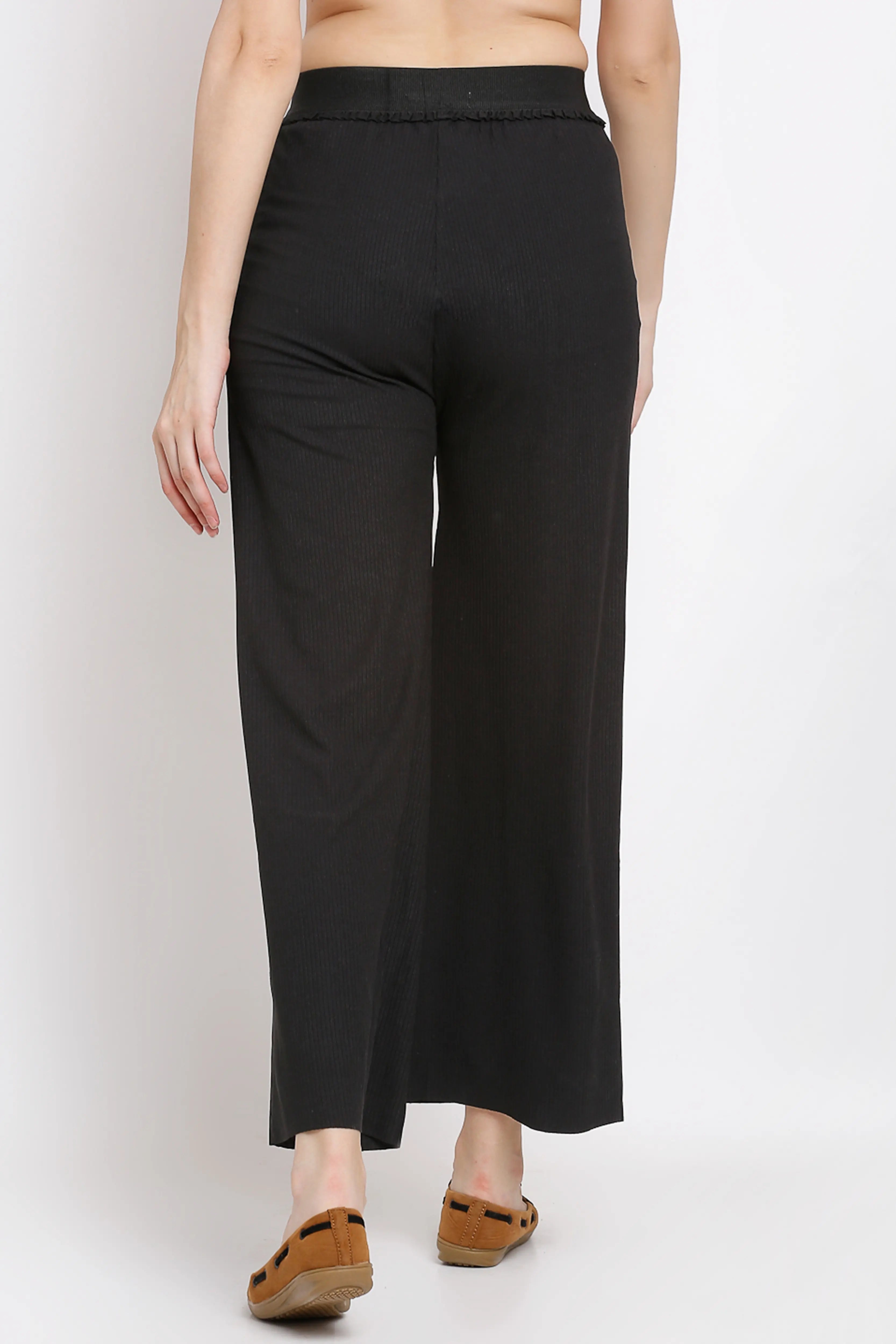 Women Black Mid-Rise Flared Leg Lower - Global Republic