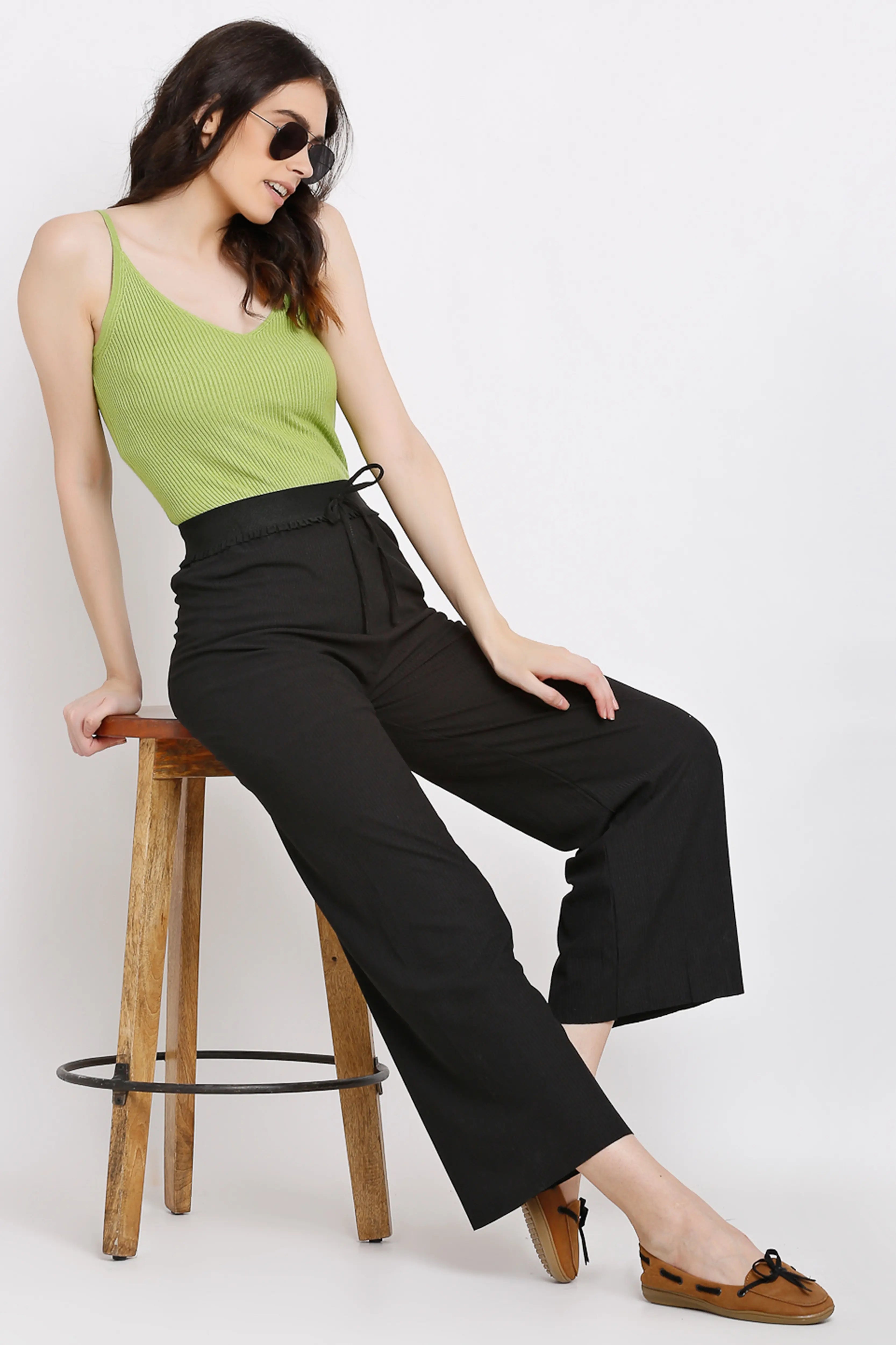 Women Black Mid-Rise Flared Leg Lower - Global Republic