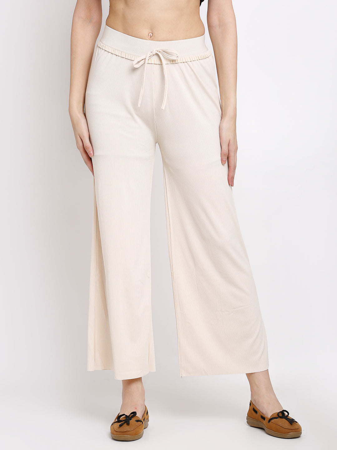 Women Beige Mid-Rise Flared Leg Lower - Global Republic