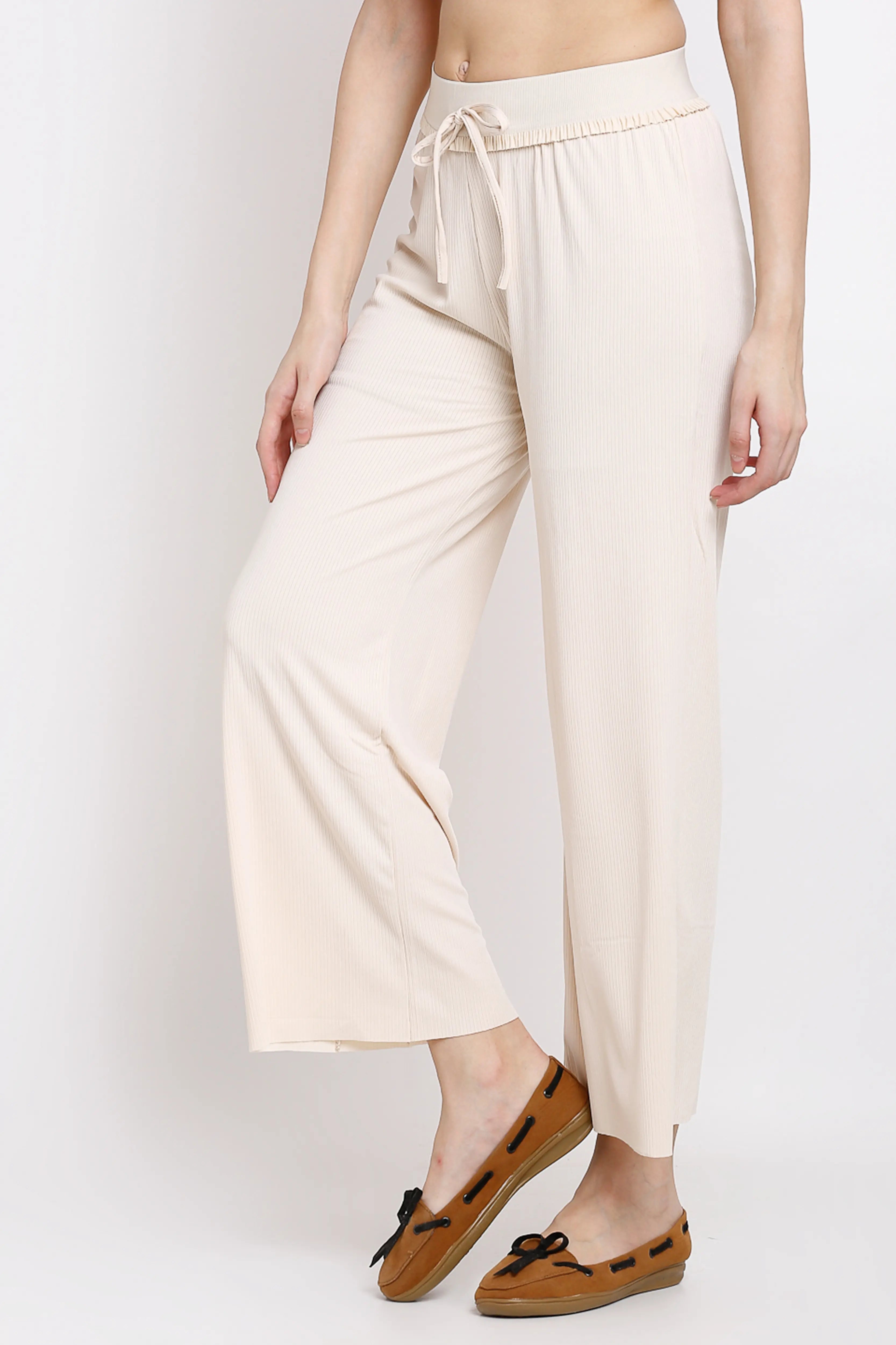 Women Beige Mid-Rise Flared Leg Lower - Global Republic