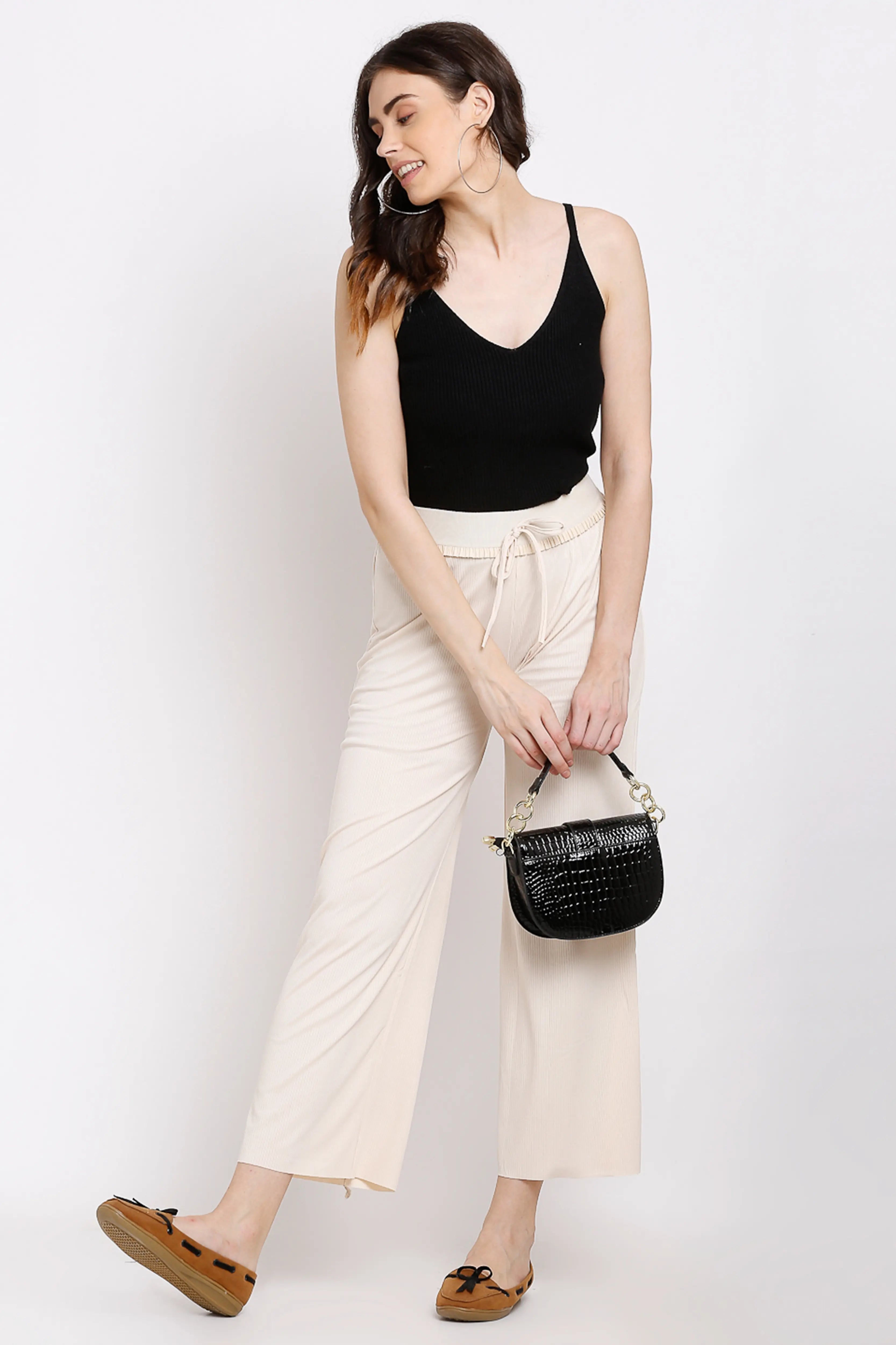 Women Beige Mid-Rise Flared Leg Lower - Global Republic