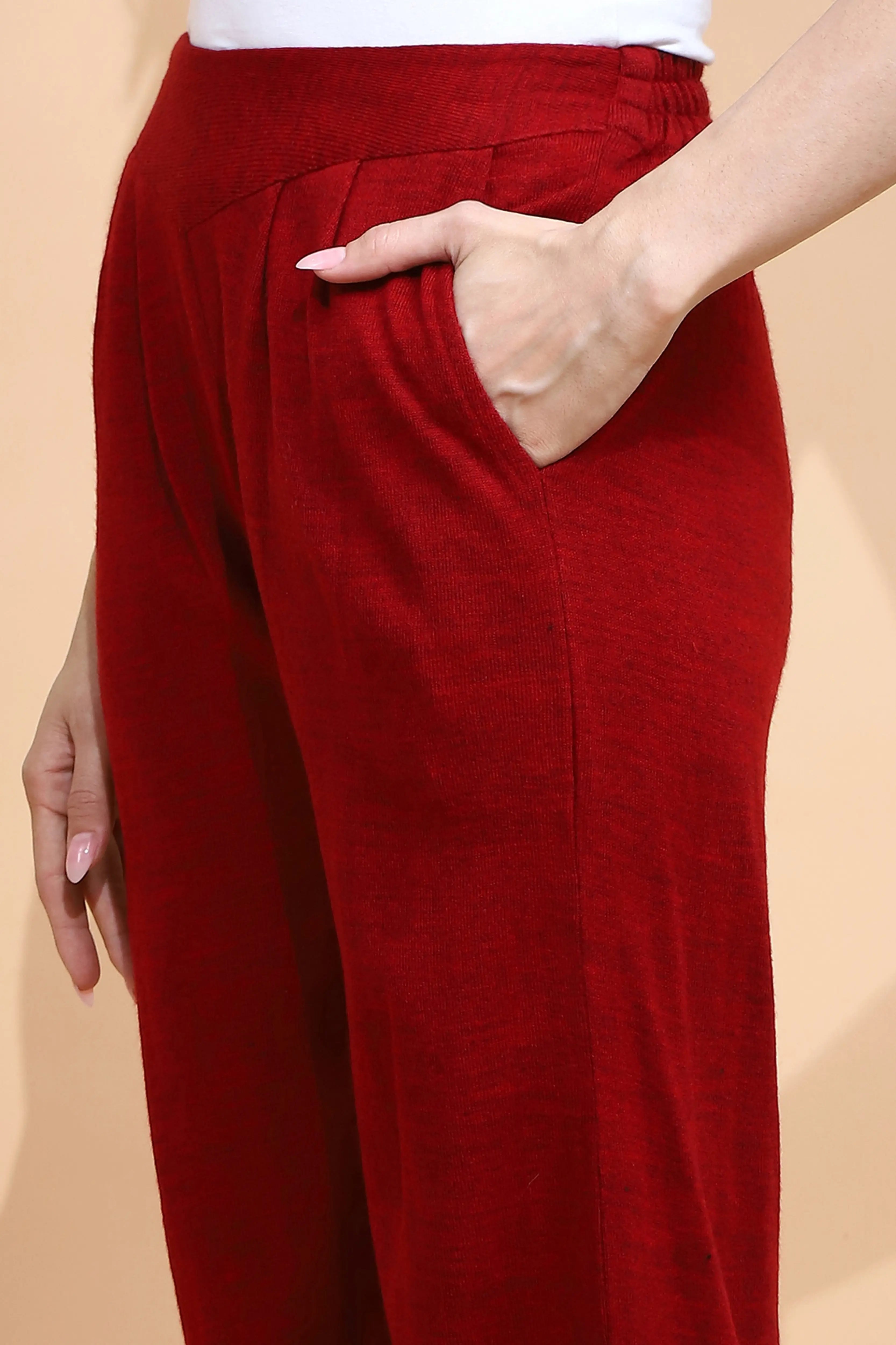 Maroon Knitted Regular Fit Kurta Set