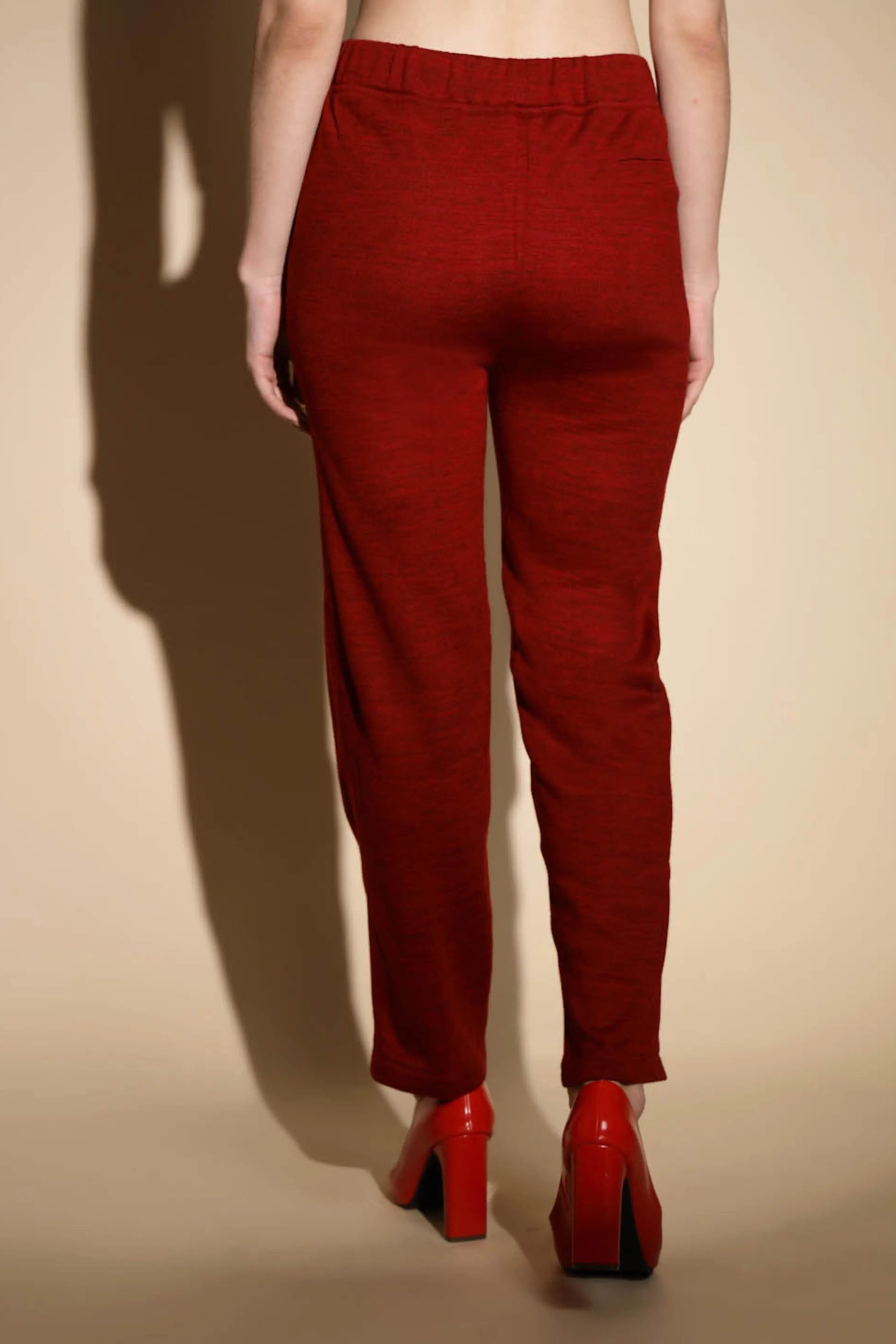 Maroon Solid Straight Cut Low Rise Pants - Global Republic