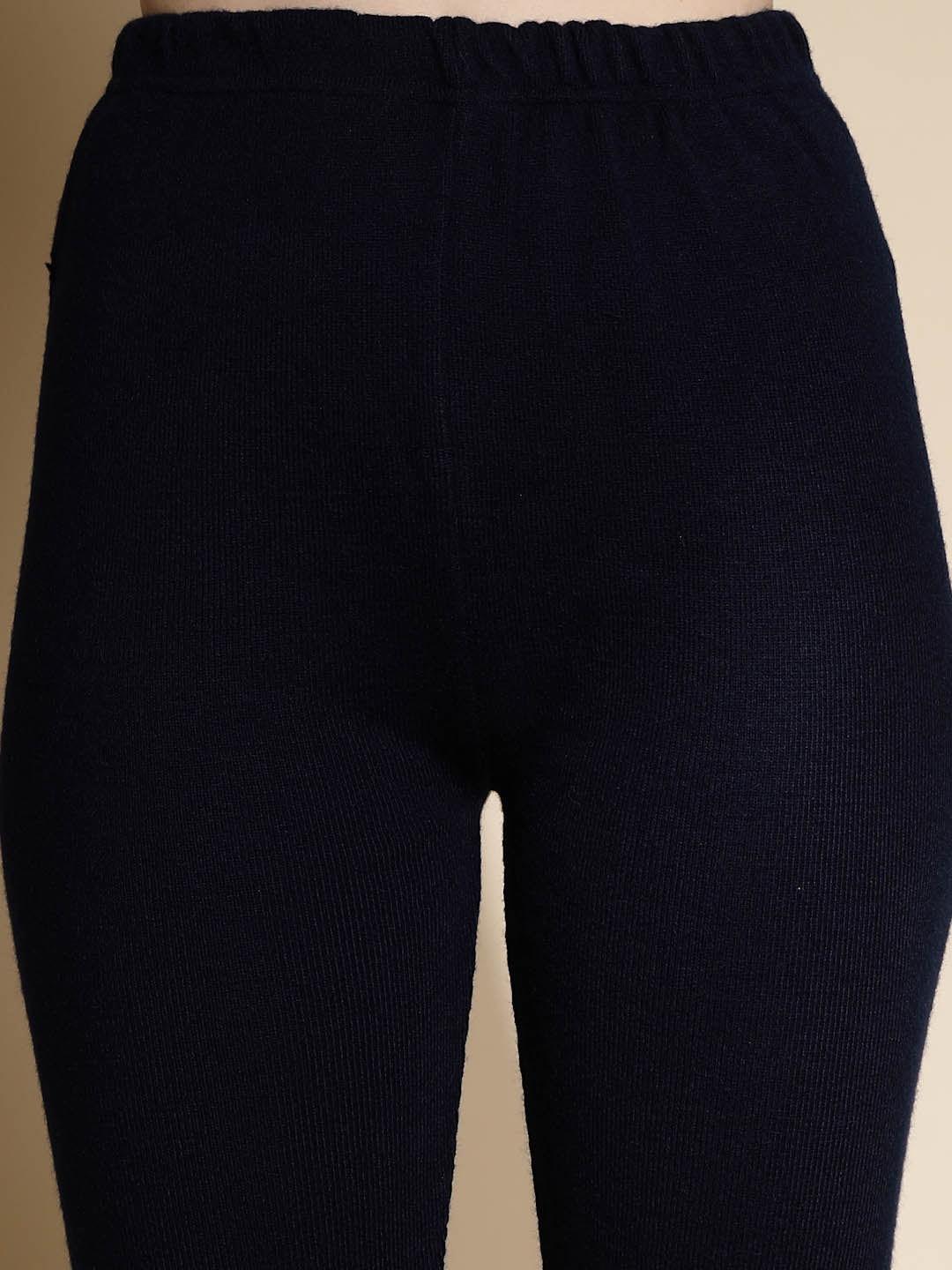 Navy Blue Solid Woolen High Rise Stretchable Legging - Global Republic