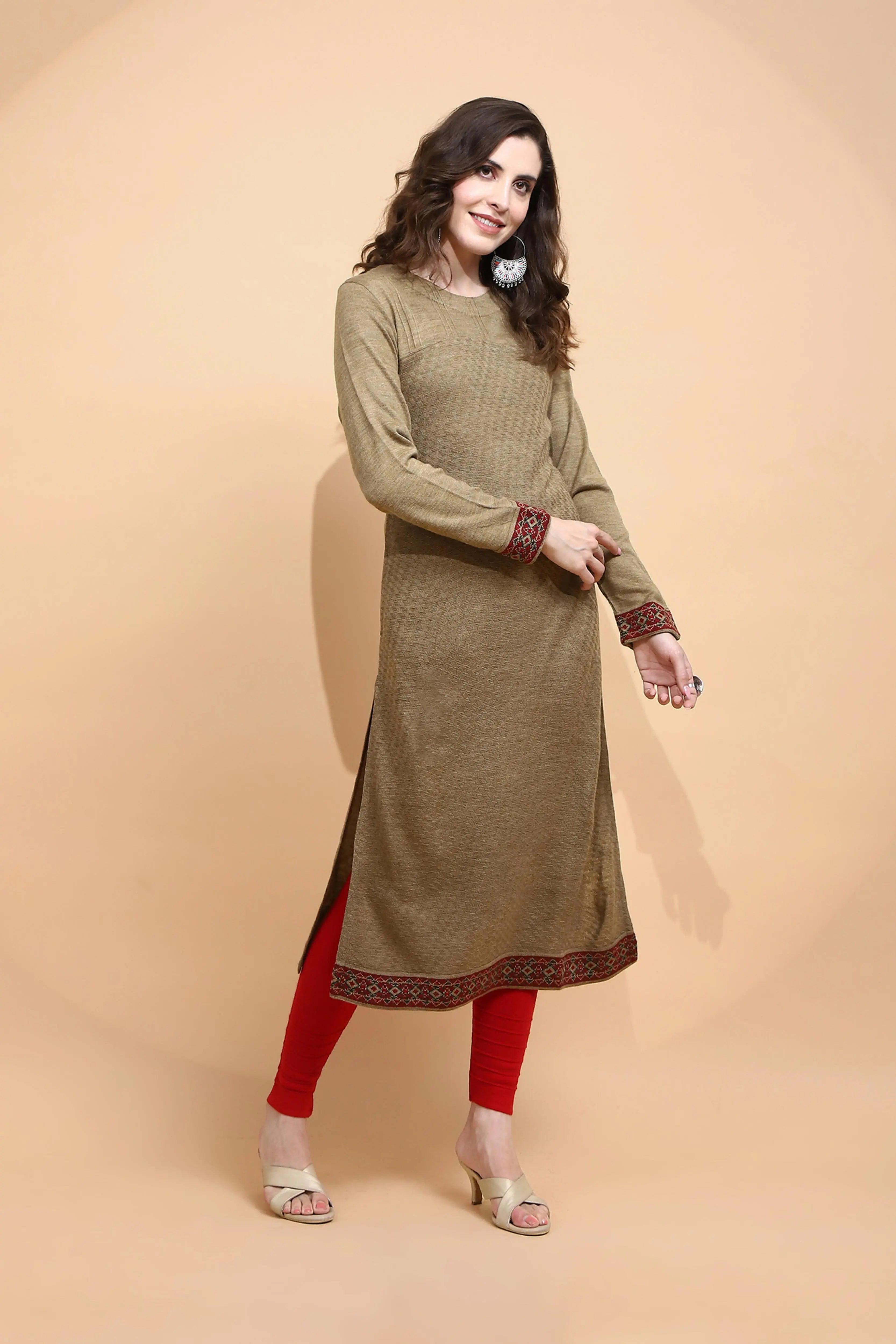 Beige cotton Regular Fit Kurta For Women - Global Republic