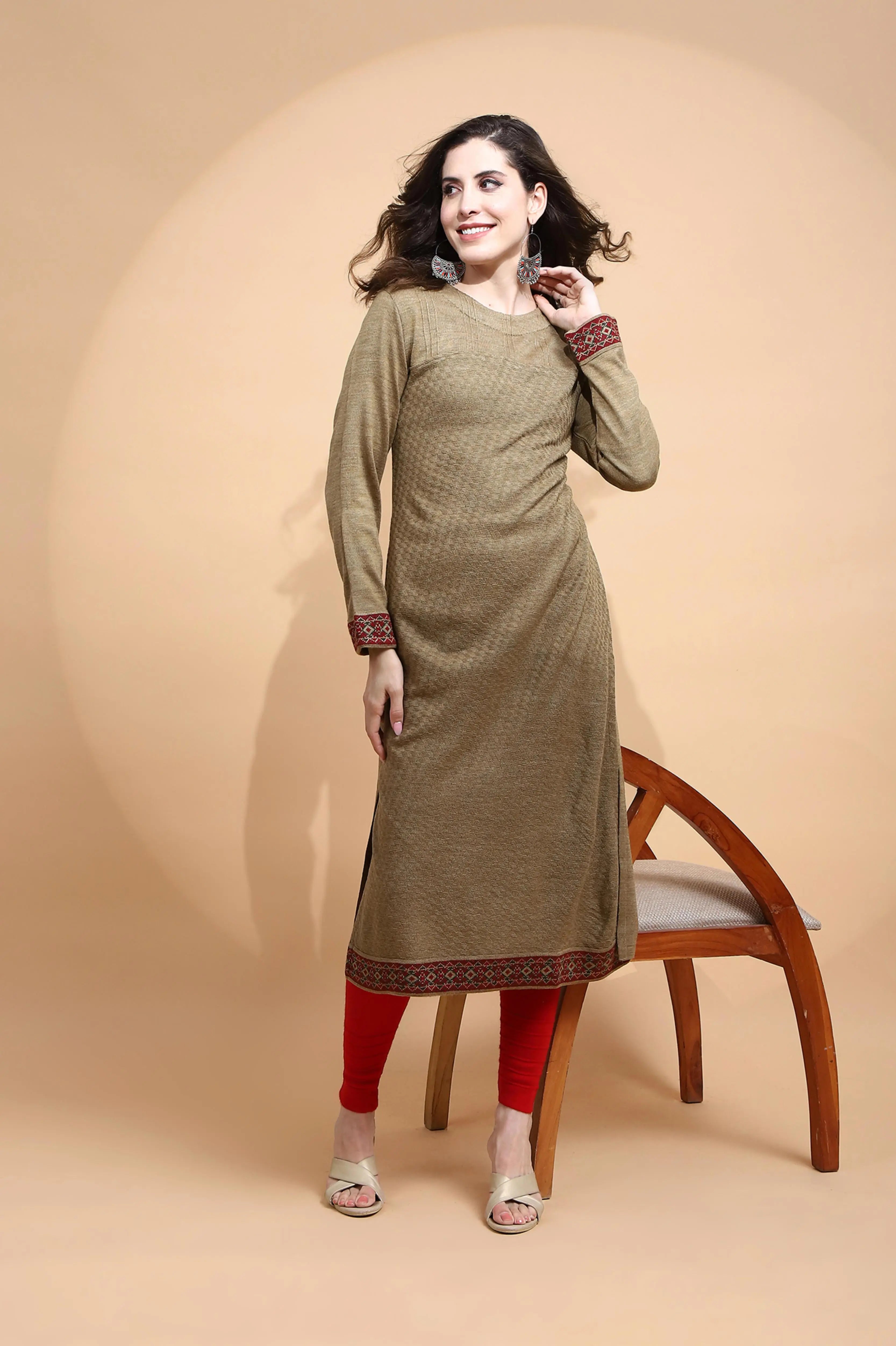 Beige cotton Regular Fit Kurta For Women - Global Republic