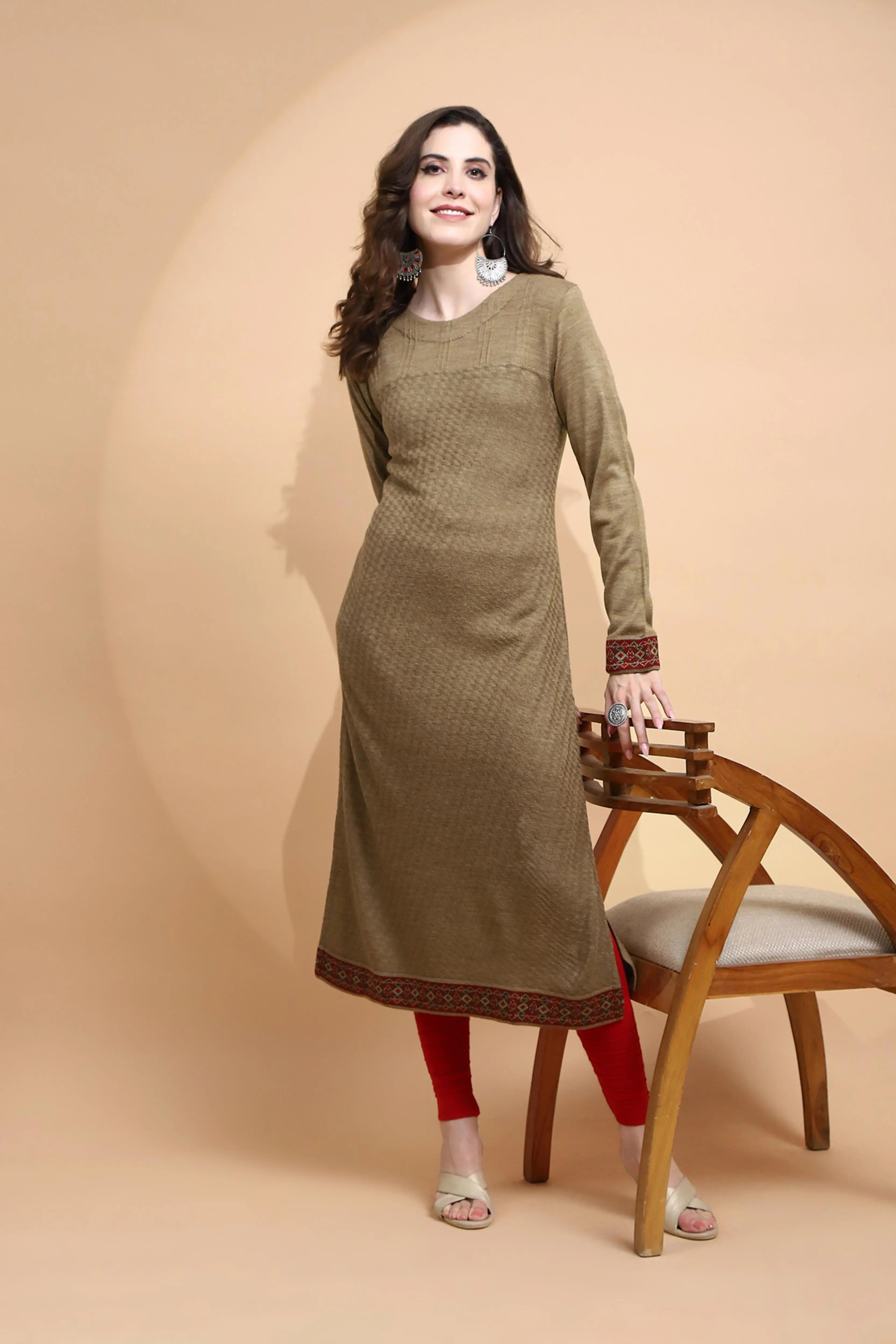 Beige cotton Regular Fit Kurta For Women - Global Republic