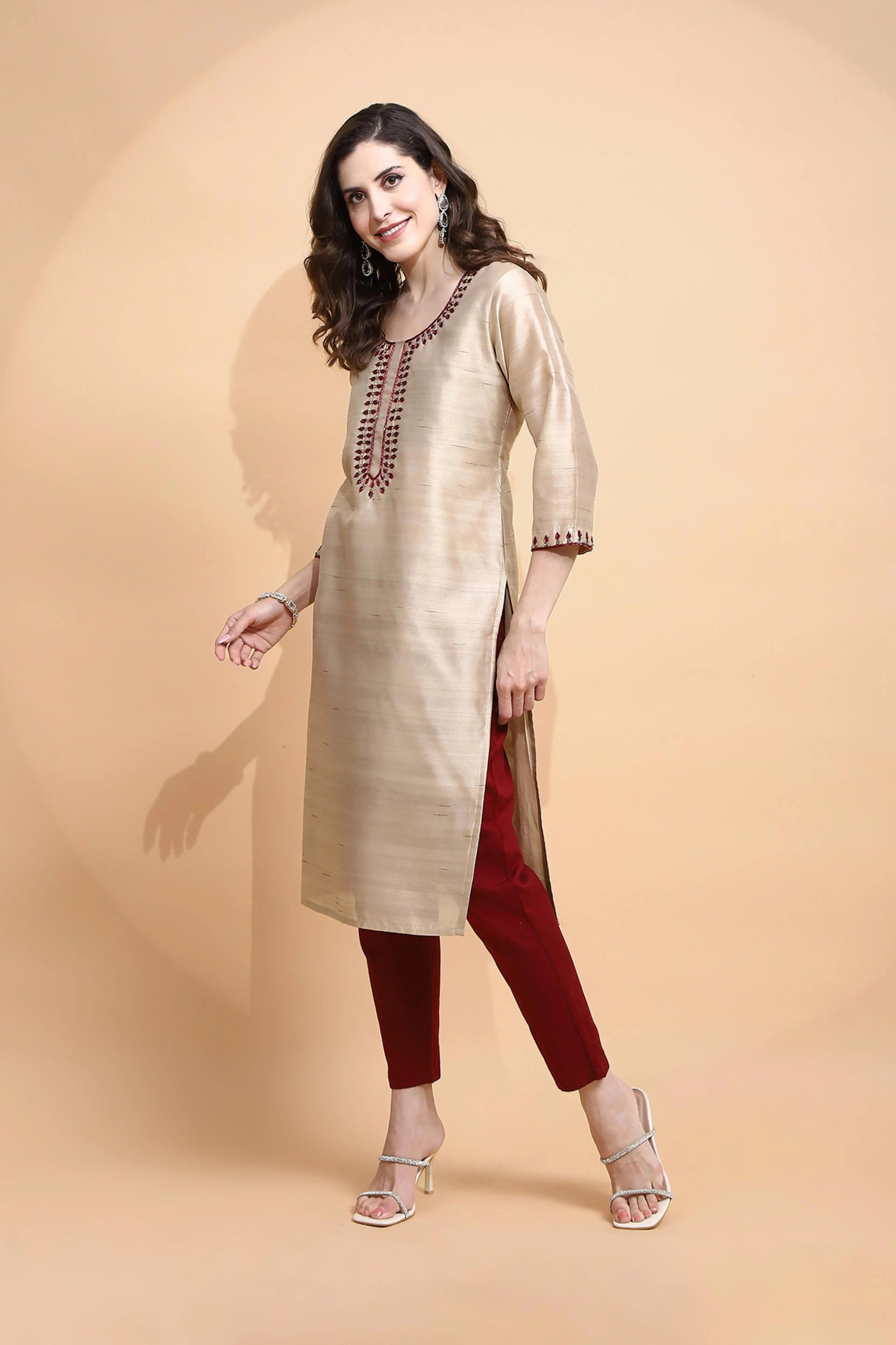 Gold Embroidered Kurta - Global Republic