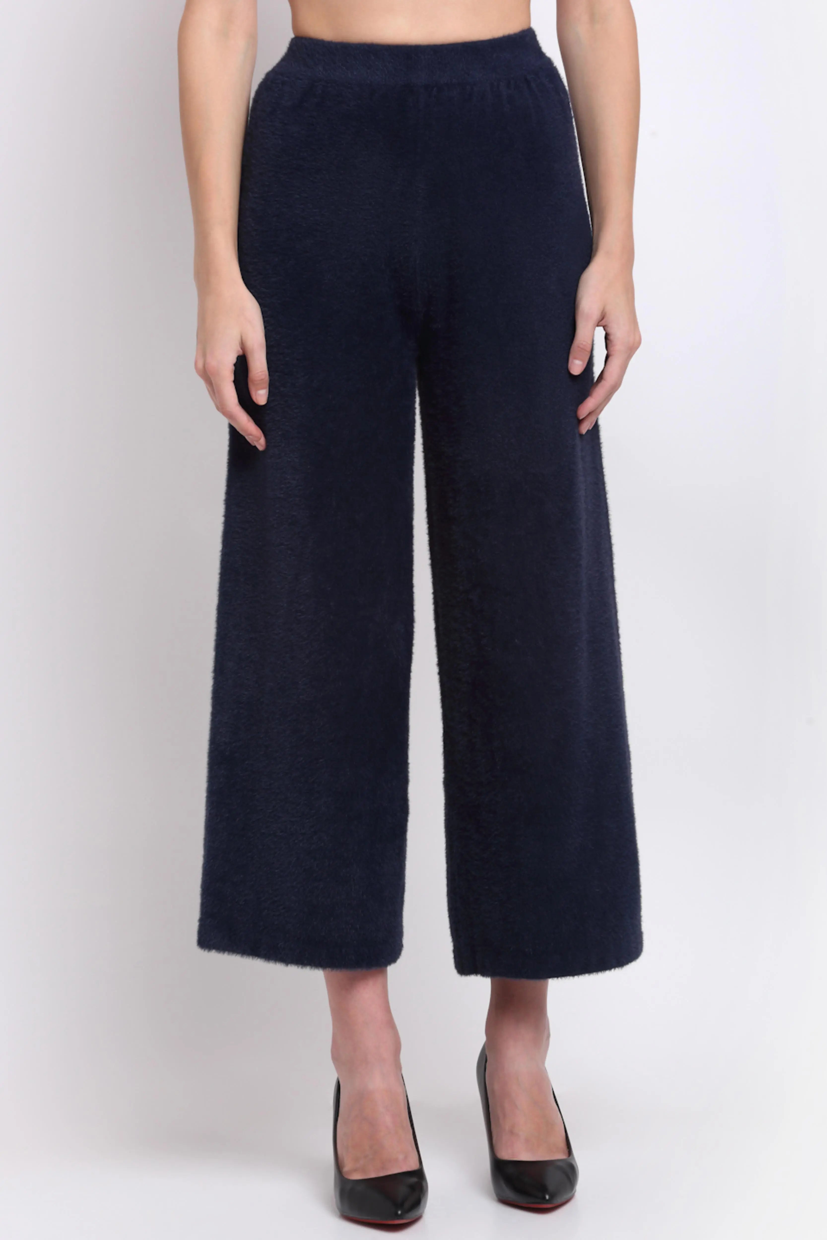 Navy Blue Loose Fit Faux-Fur Lower - Global Republic