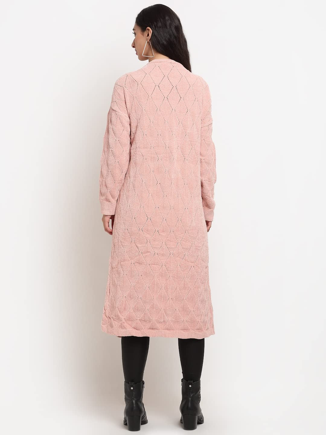 Pink Wool Blend Loose Fit Long Shrug - Global Republic