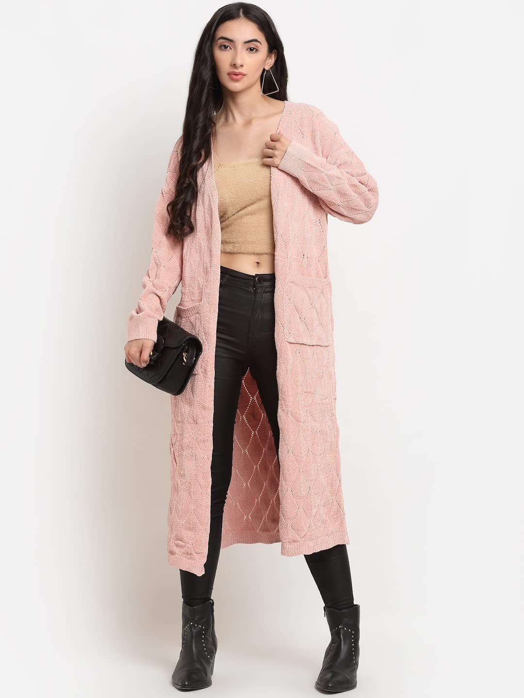 Pink Wool Blend Loose Fit Long Shrug - Global Republic