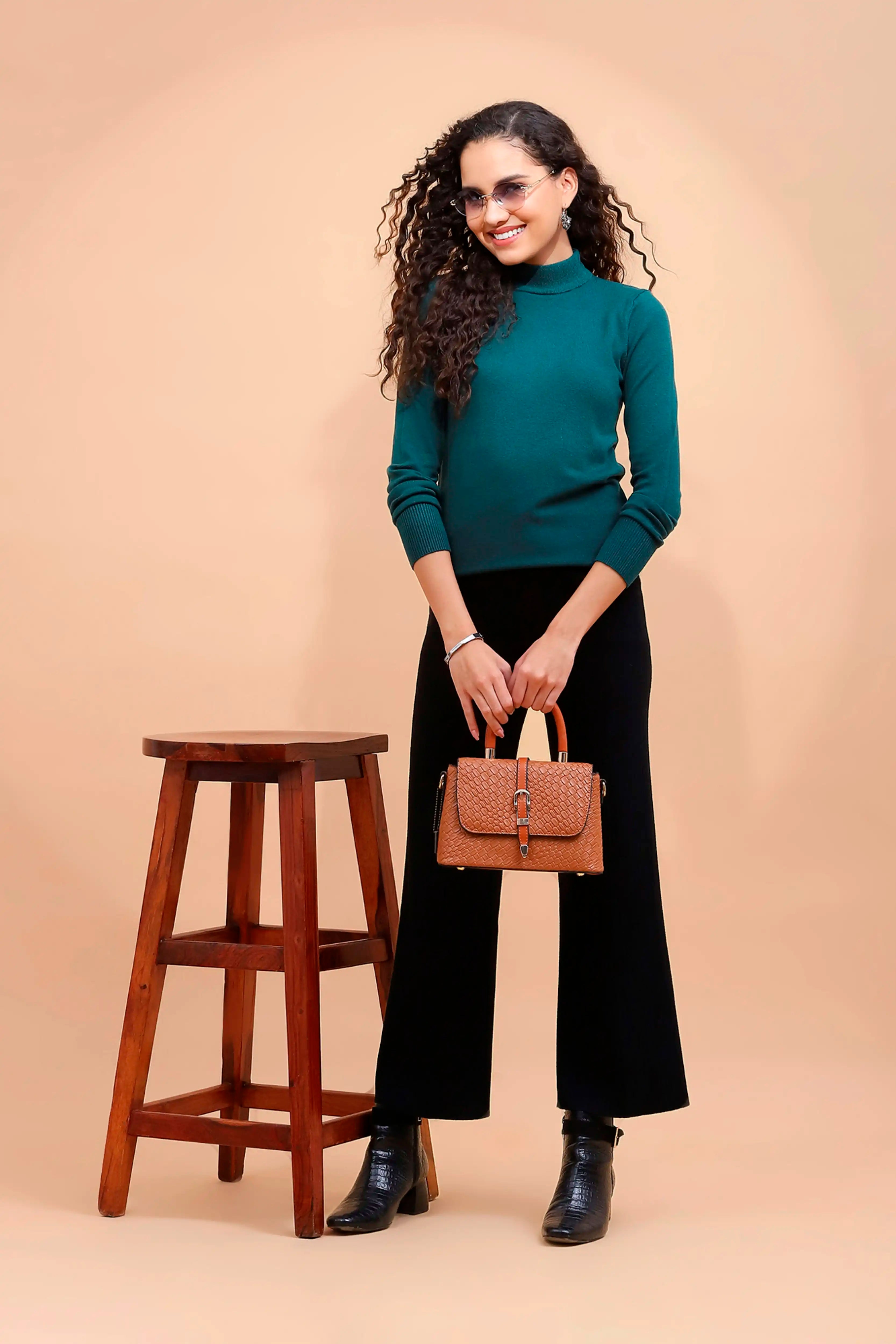 Bottle Green Turtle Neck Skivvy Top - Global Republic