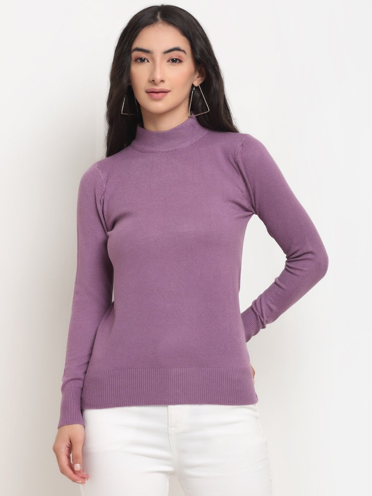 Women Purple Turtle Neck Snug Fit Skivvy - Global Republic