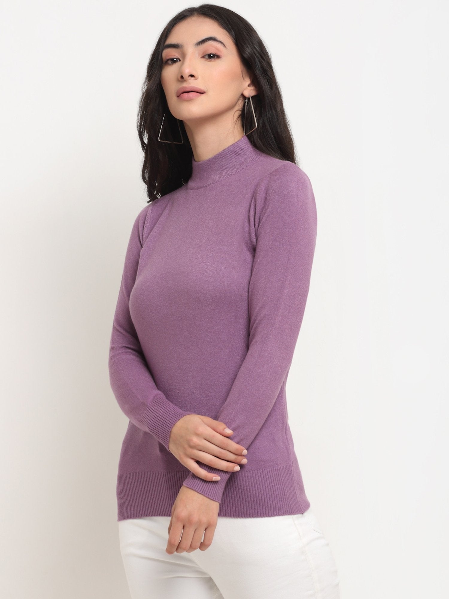 Women Purple Turtle Neck Snug Fit Skivvy - Global Republic