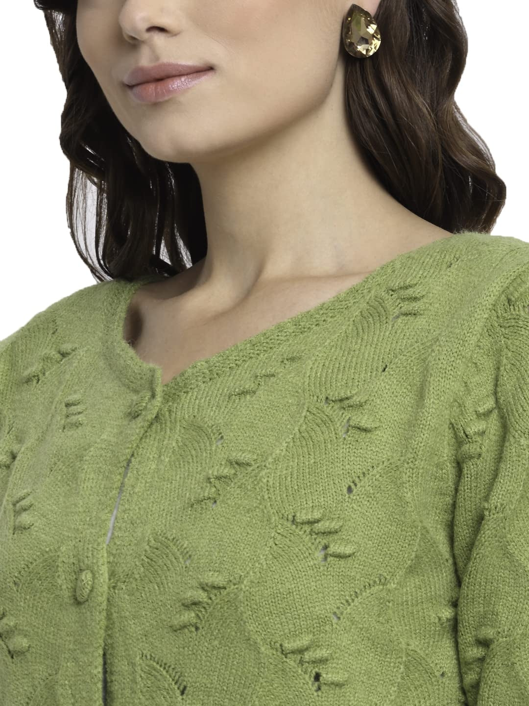 Green Knitted Solid Cardigan - Global Republic