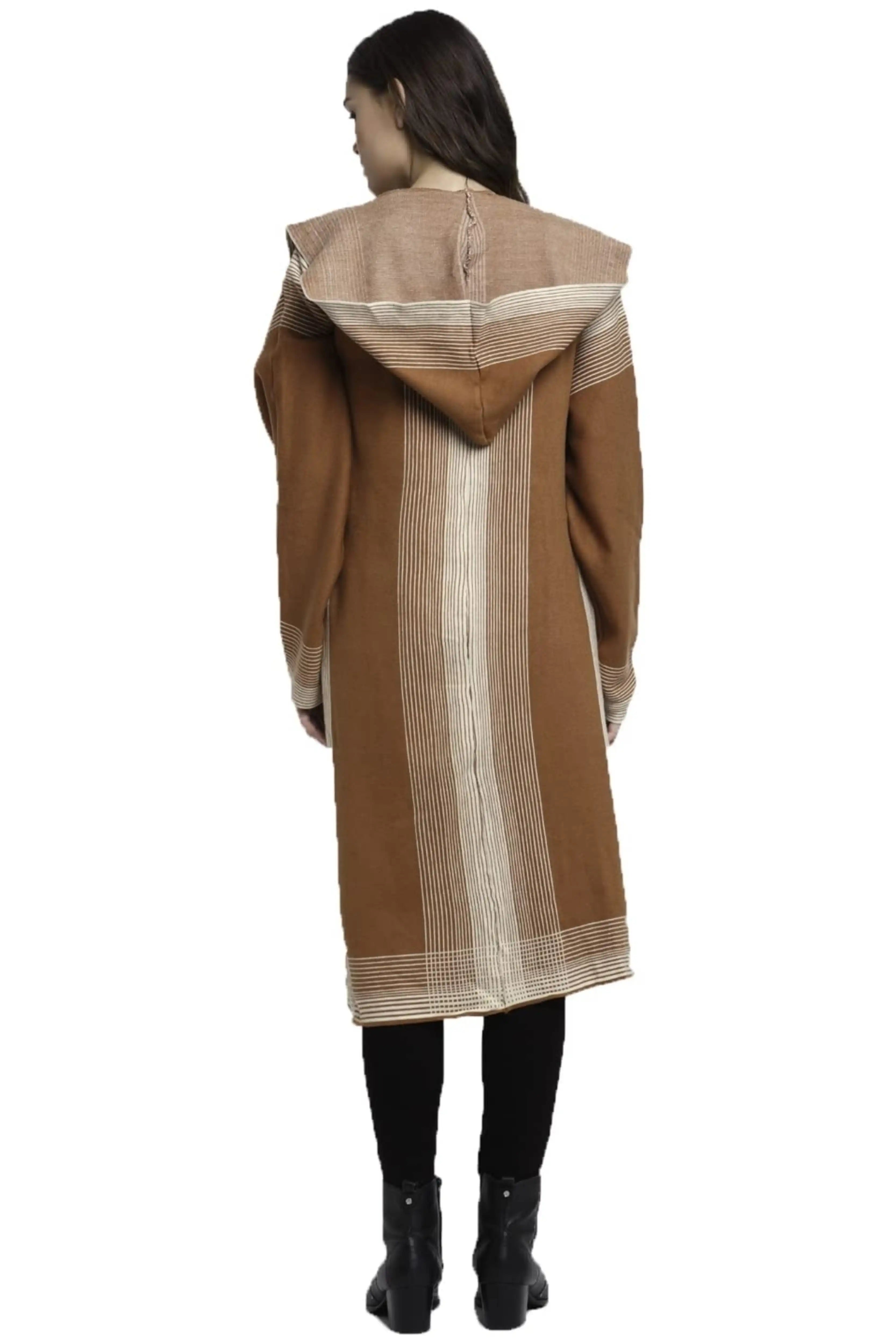 Brown Hooded Wool Blend Shrug